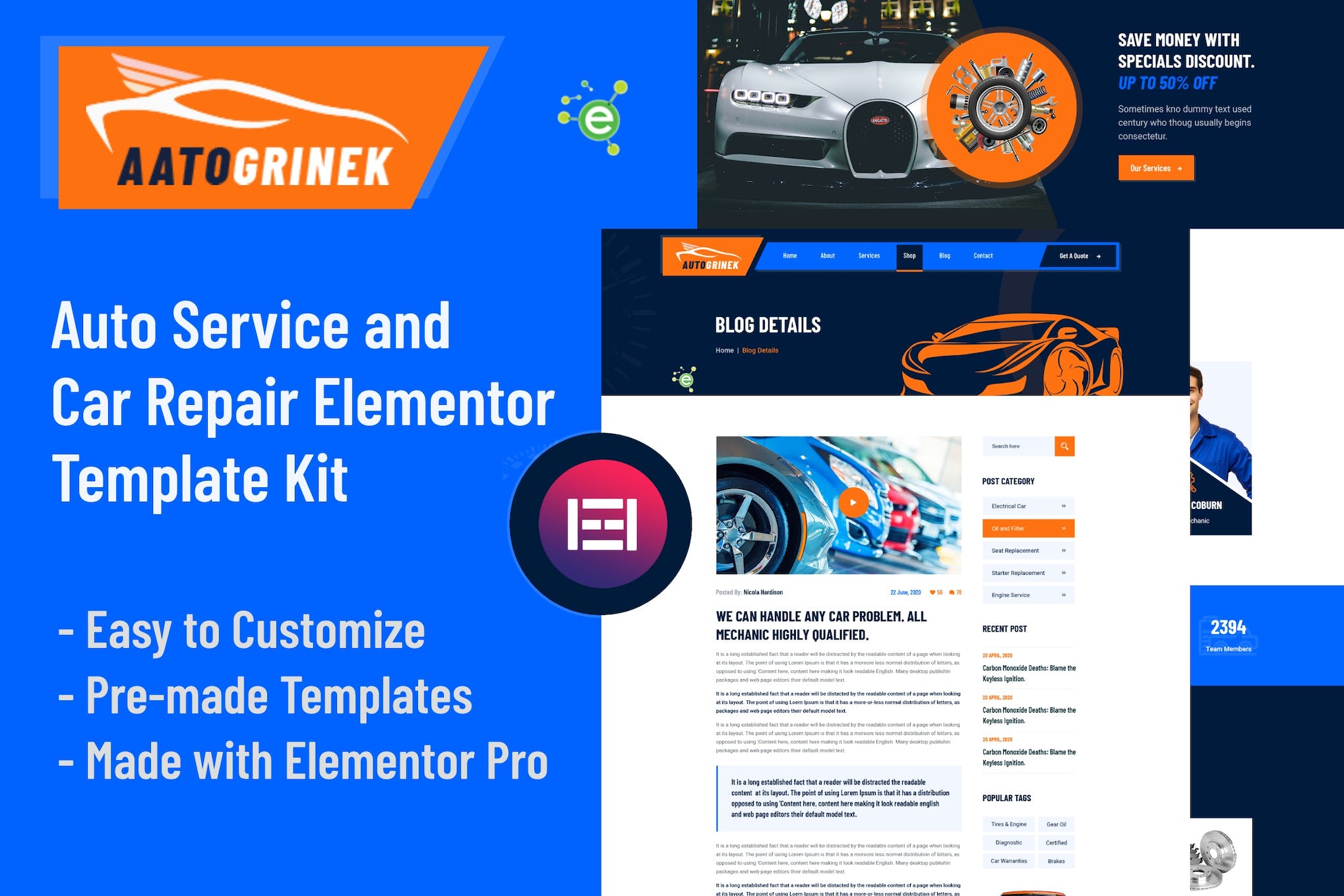 Aatogrinek – Auto Service & Car Repair Elementor Template Kit