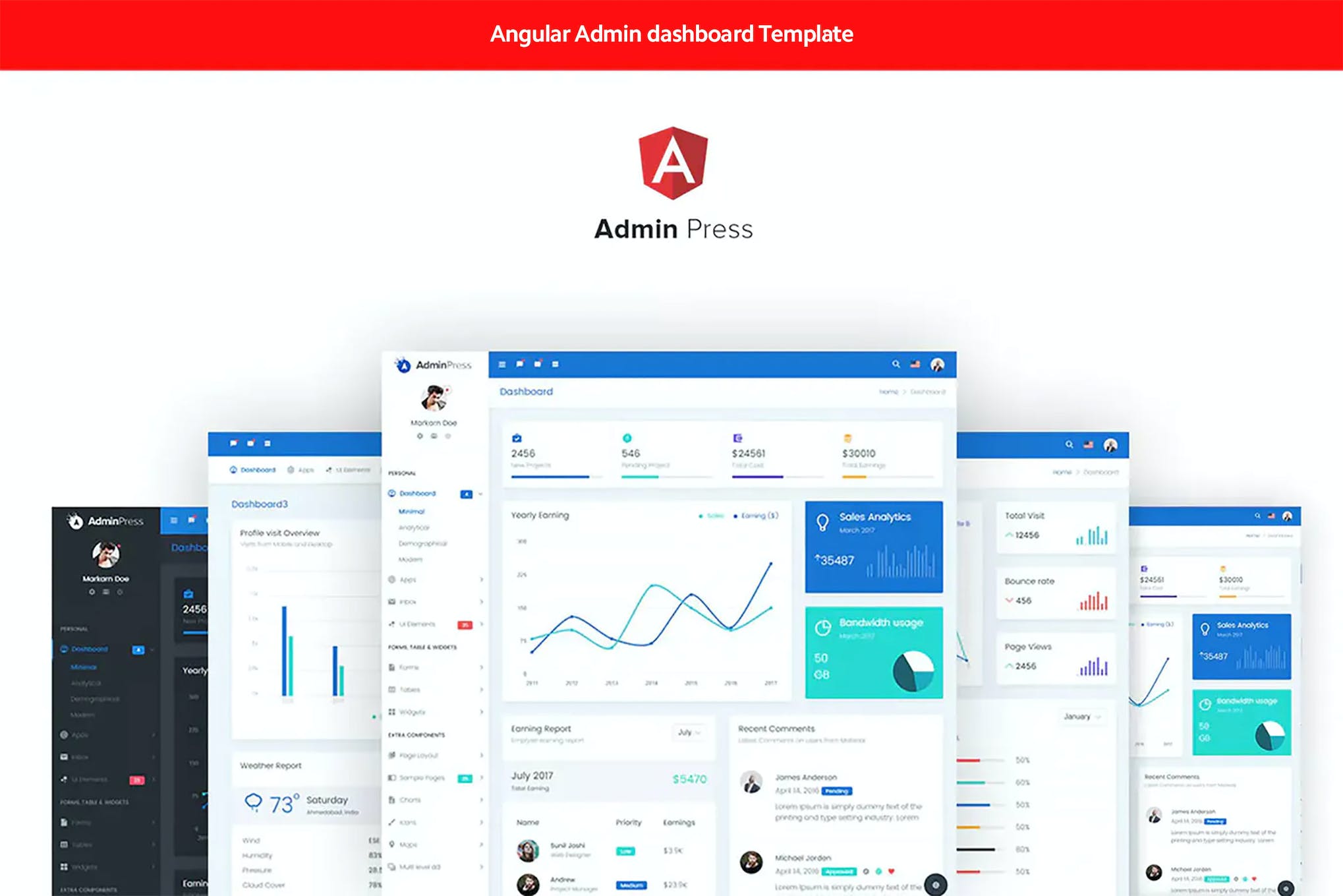 Admin Press Angular 10 dashboard Template