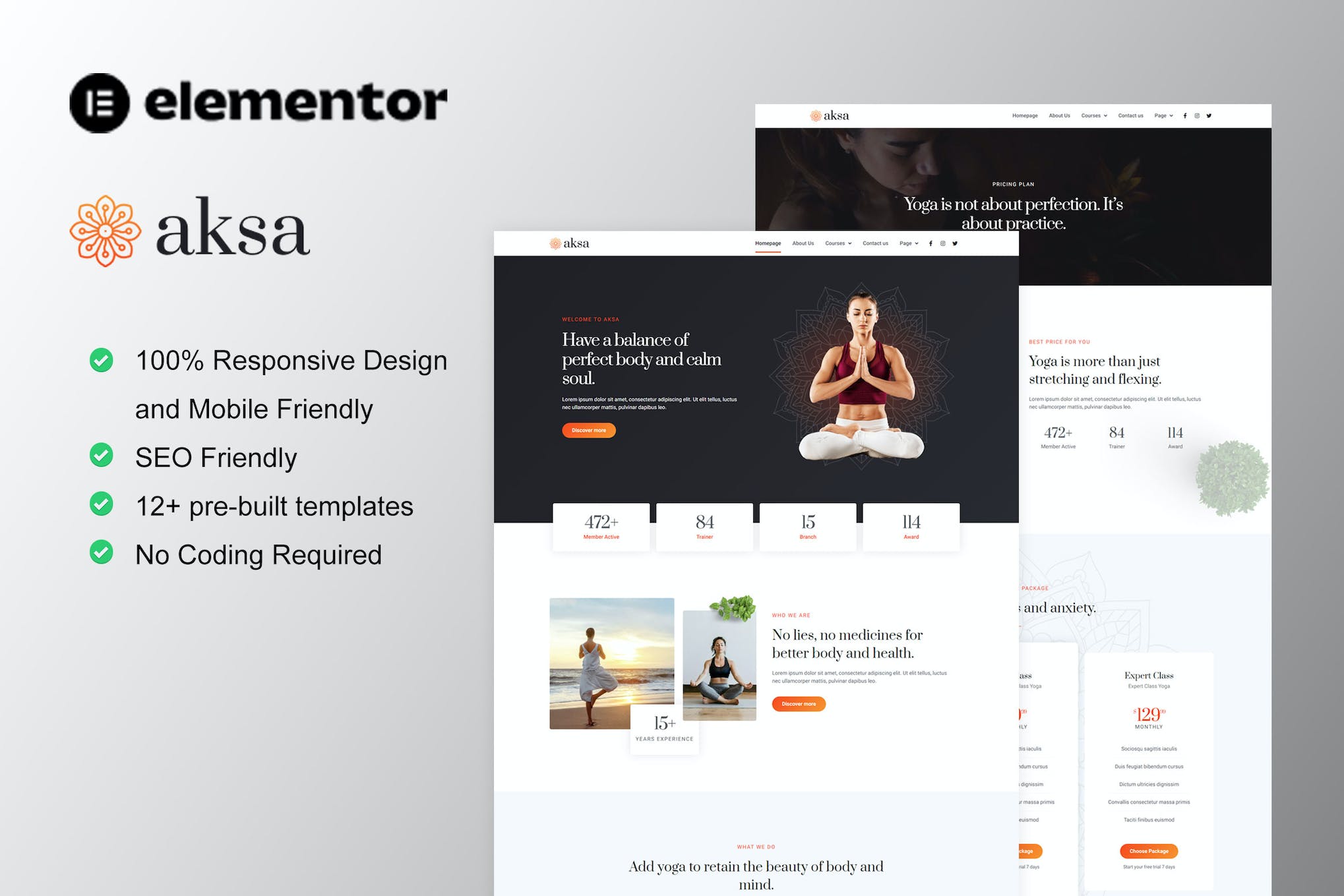 Aksa – Yoga Teacher & Studio Elementor Template Kit