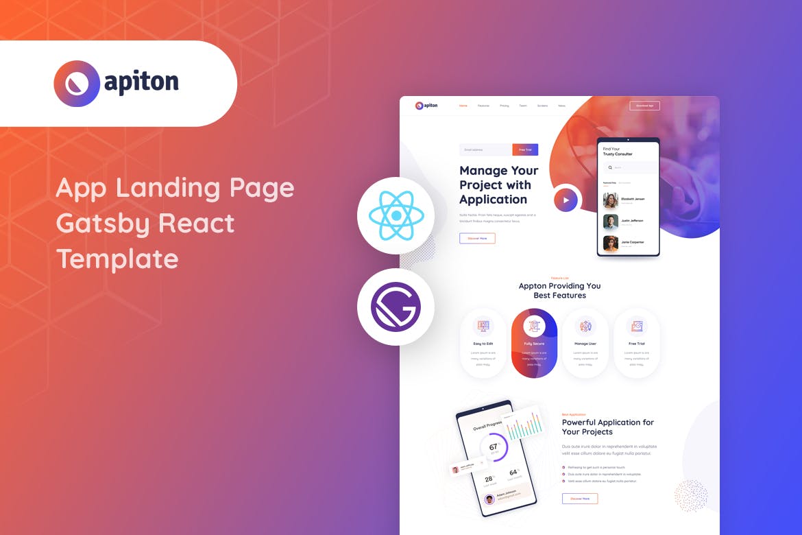 Apiton – Gatsby React App Landing Page Template