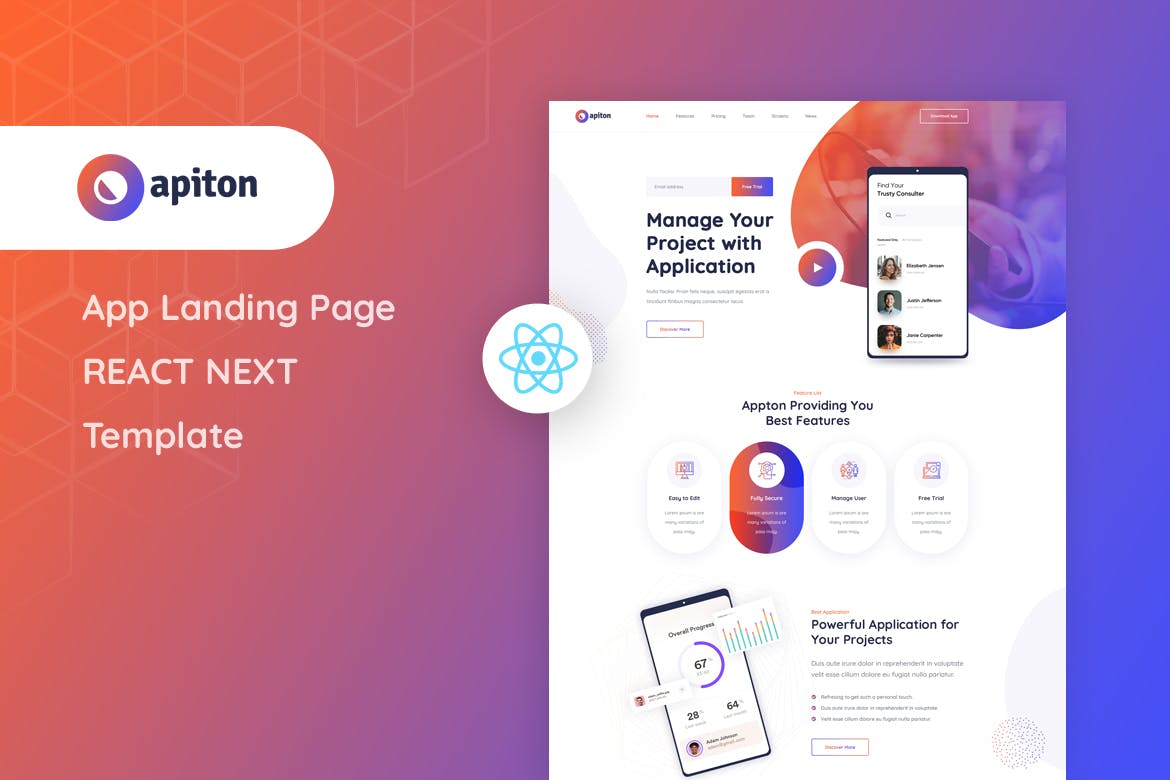 Apiton – React Next App Landing Page Template