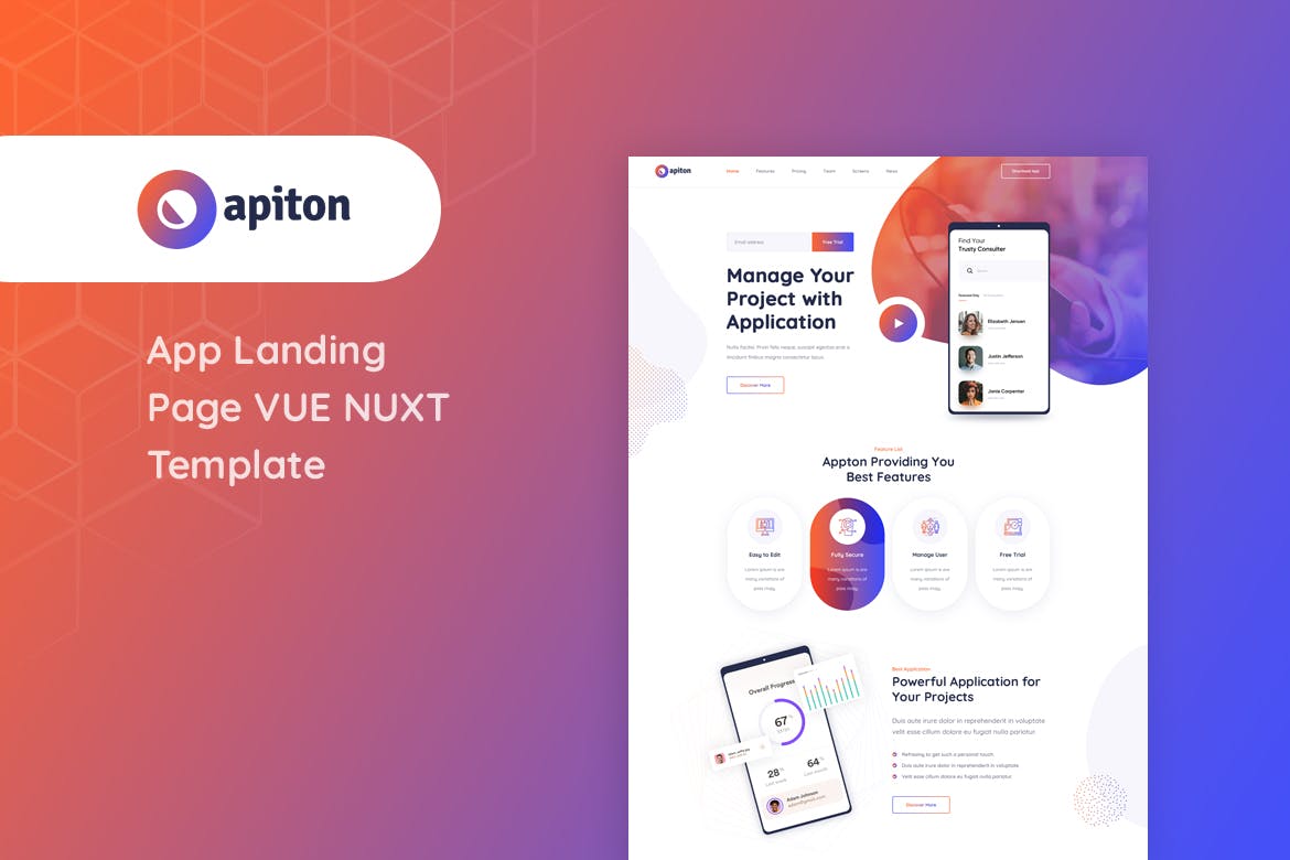 Apiton – Vue Nuxt App Landing Page Template