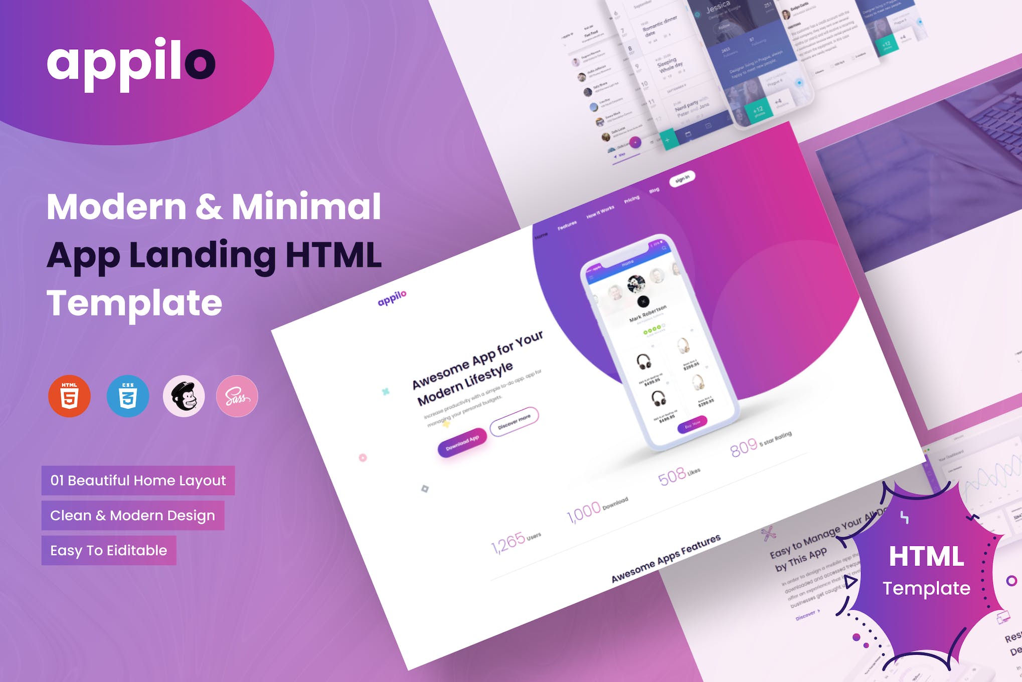 Appilo – App landing page HTML Template