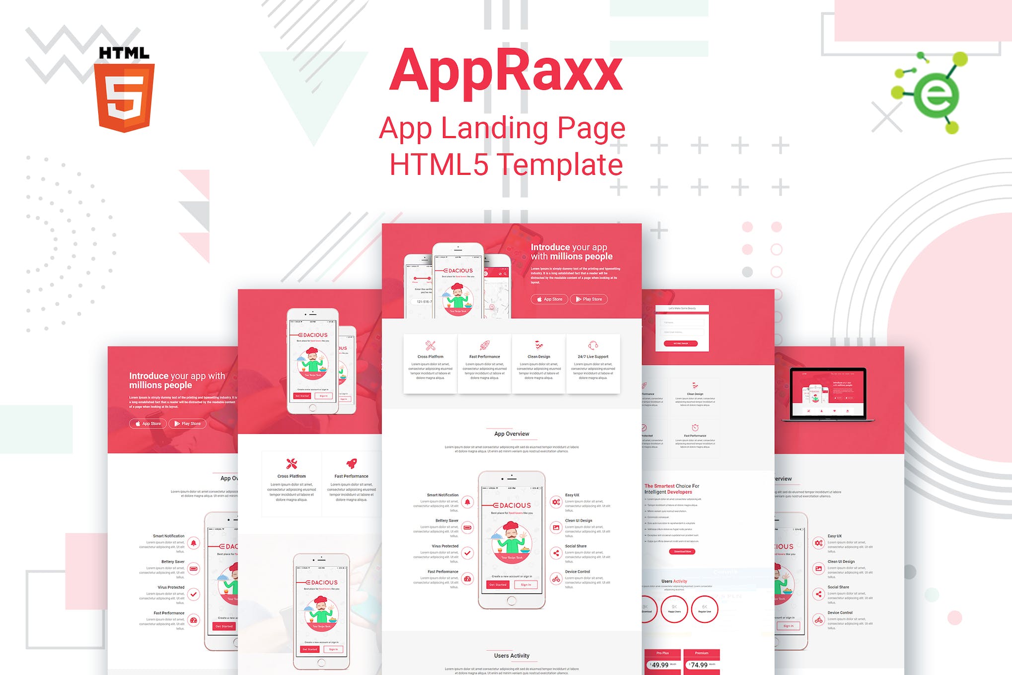 AppRaxx – 5 in 1 App Landing HTML5 Template