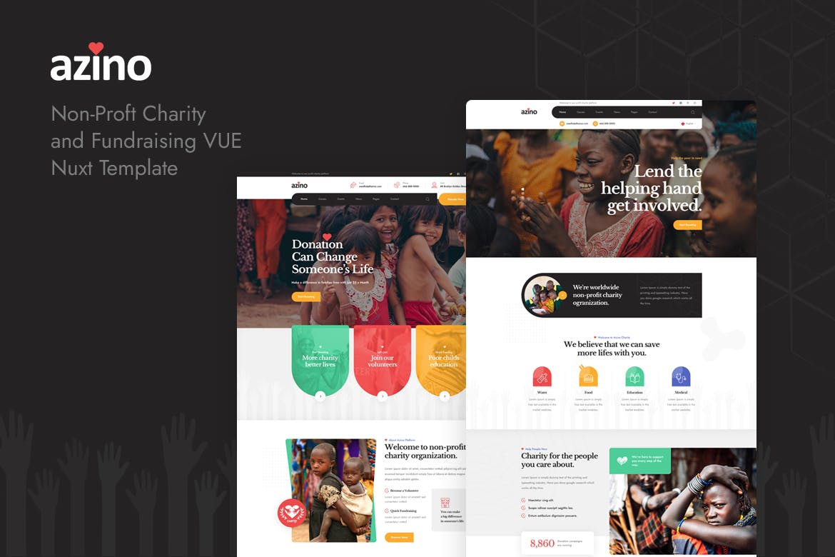 Azino – Nonprofit Charity Vue Nuxt Template