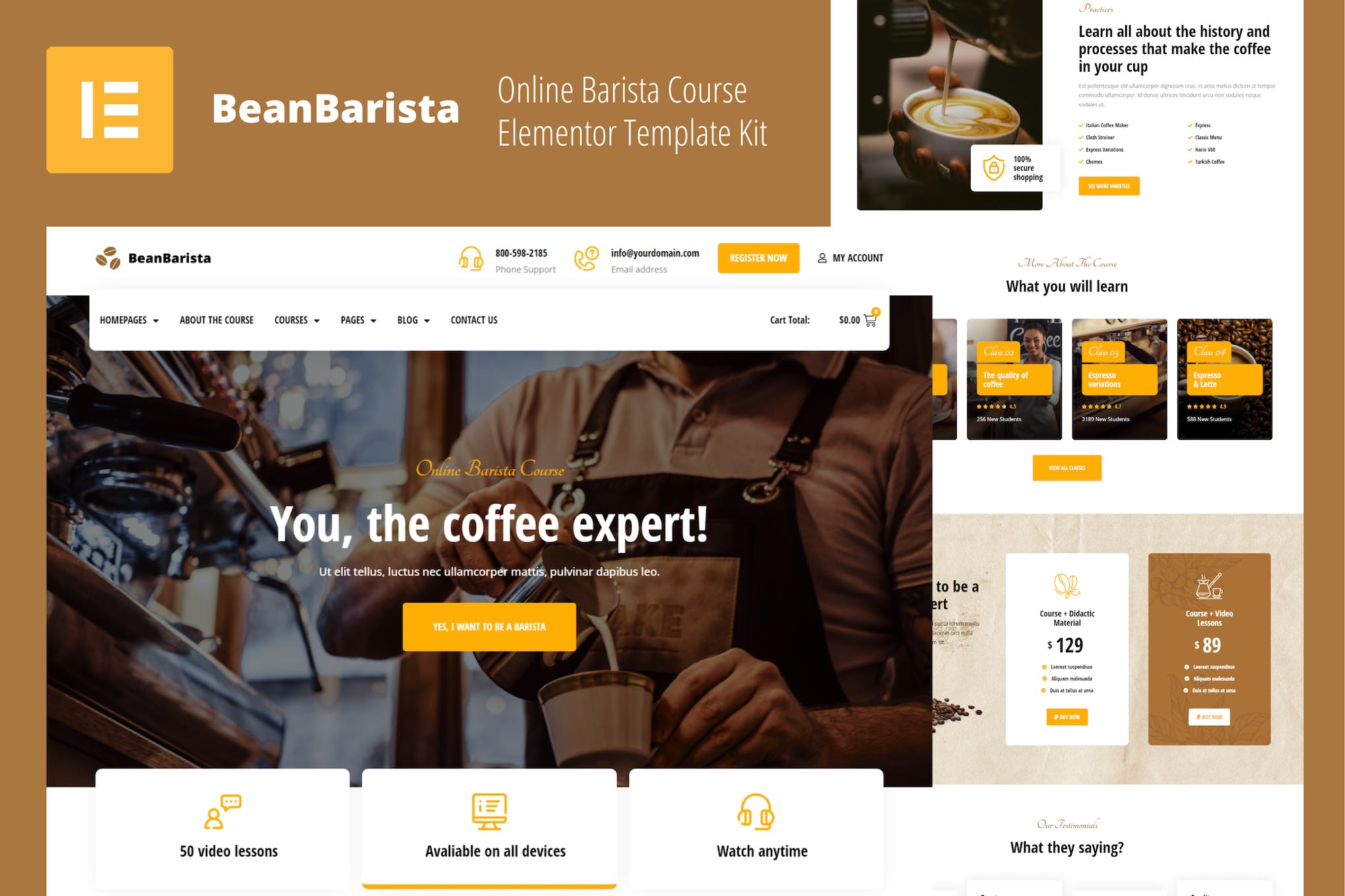 Bean Barista – Online Barista Course Elementor Template Kit