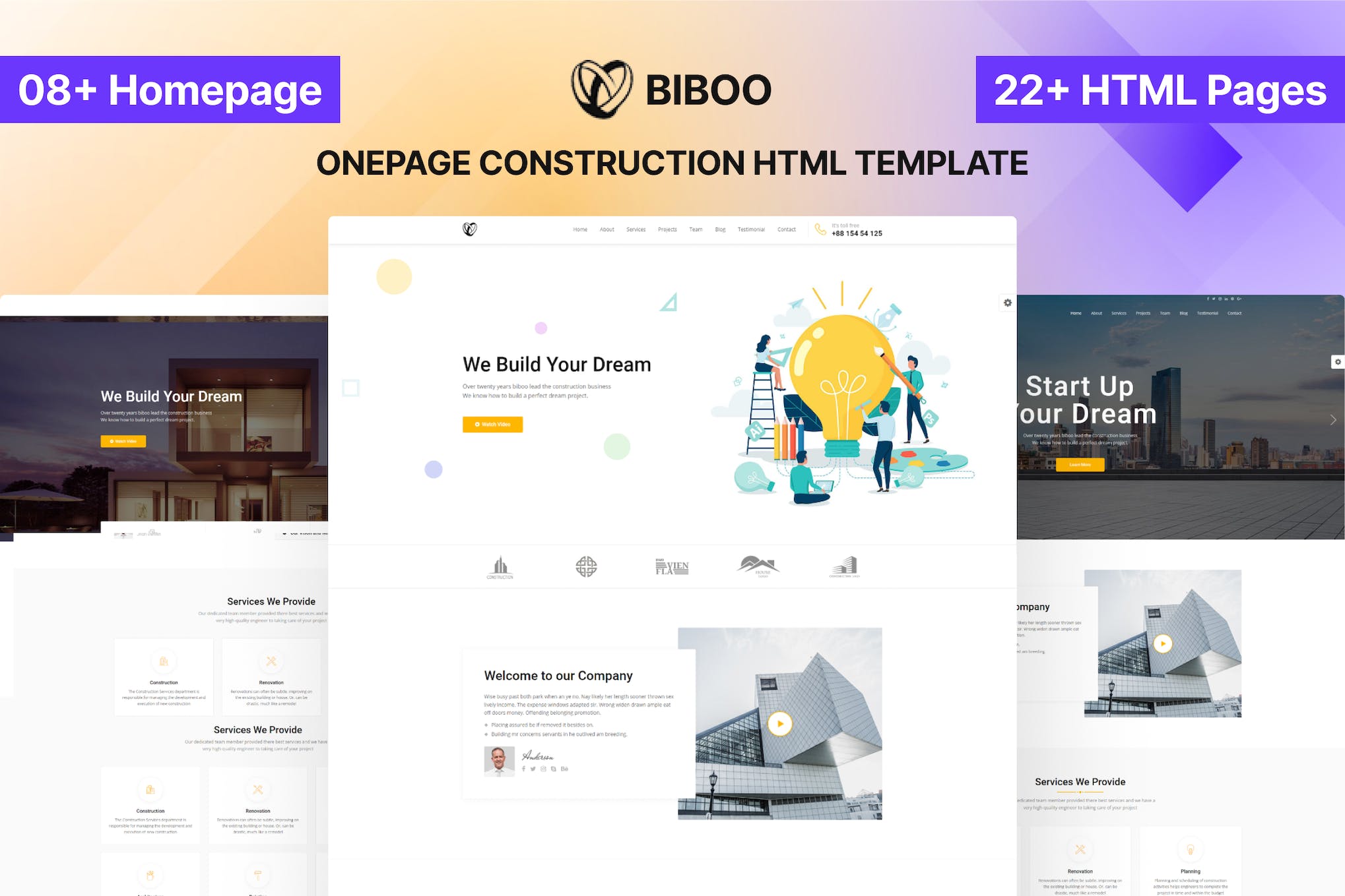 Biboo – Construction Landing HTML Template