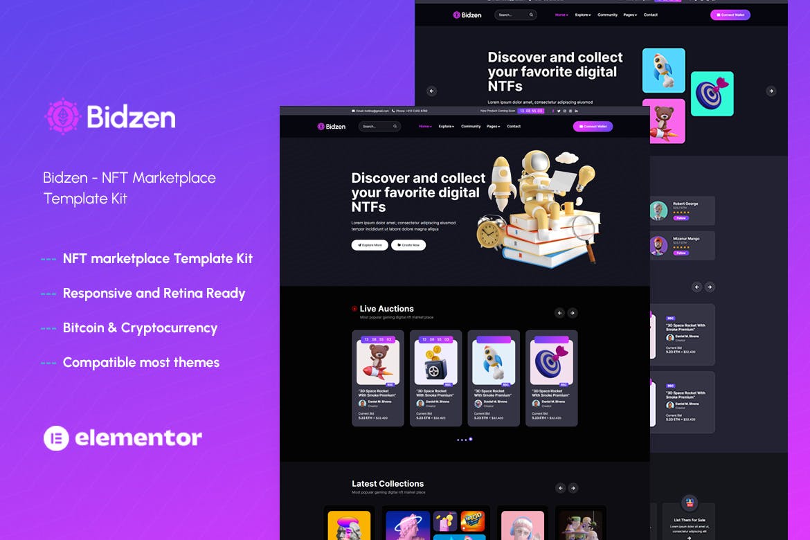 Bidzen – NFT Sales Elementor Template Kit