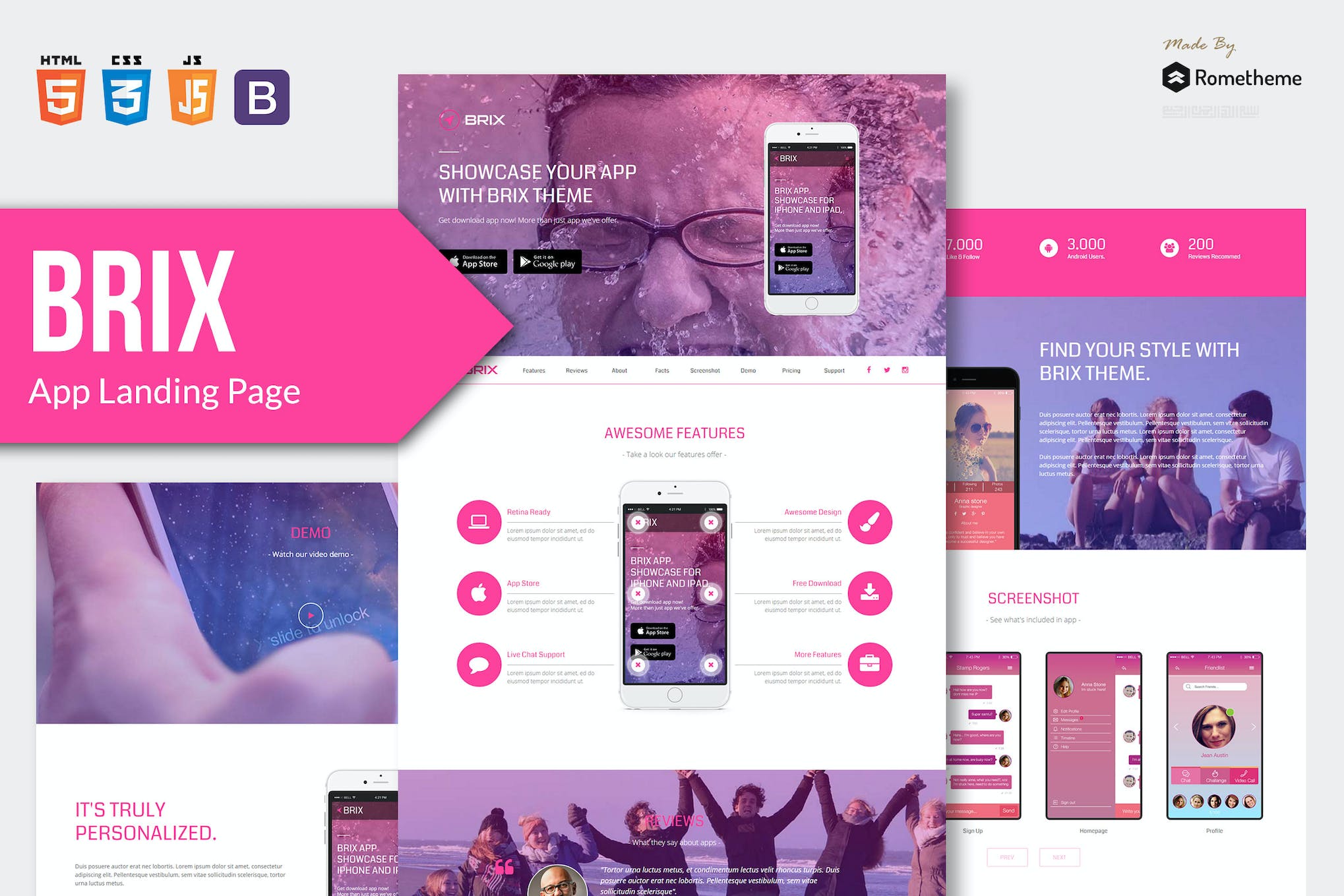 BRIX – Mobile App landing page HTML Template RS