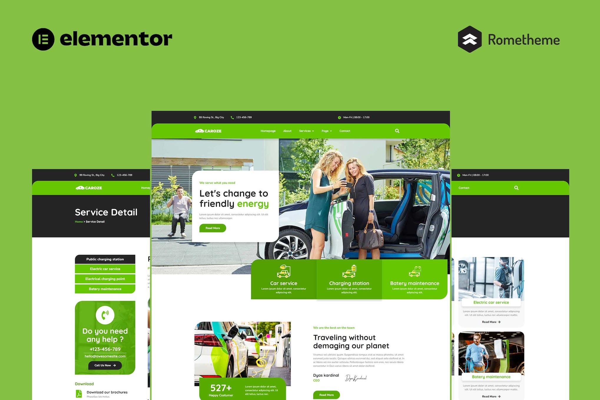 Caroze – Charging Station &EV Servicing Elementor Pro Full Site Template Kit