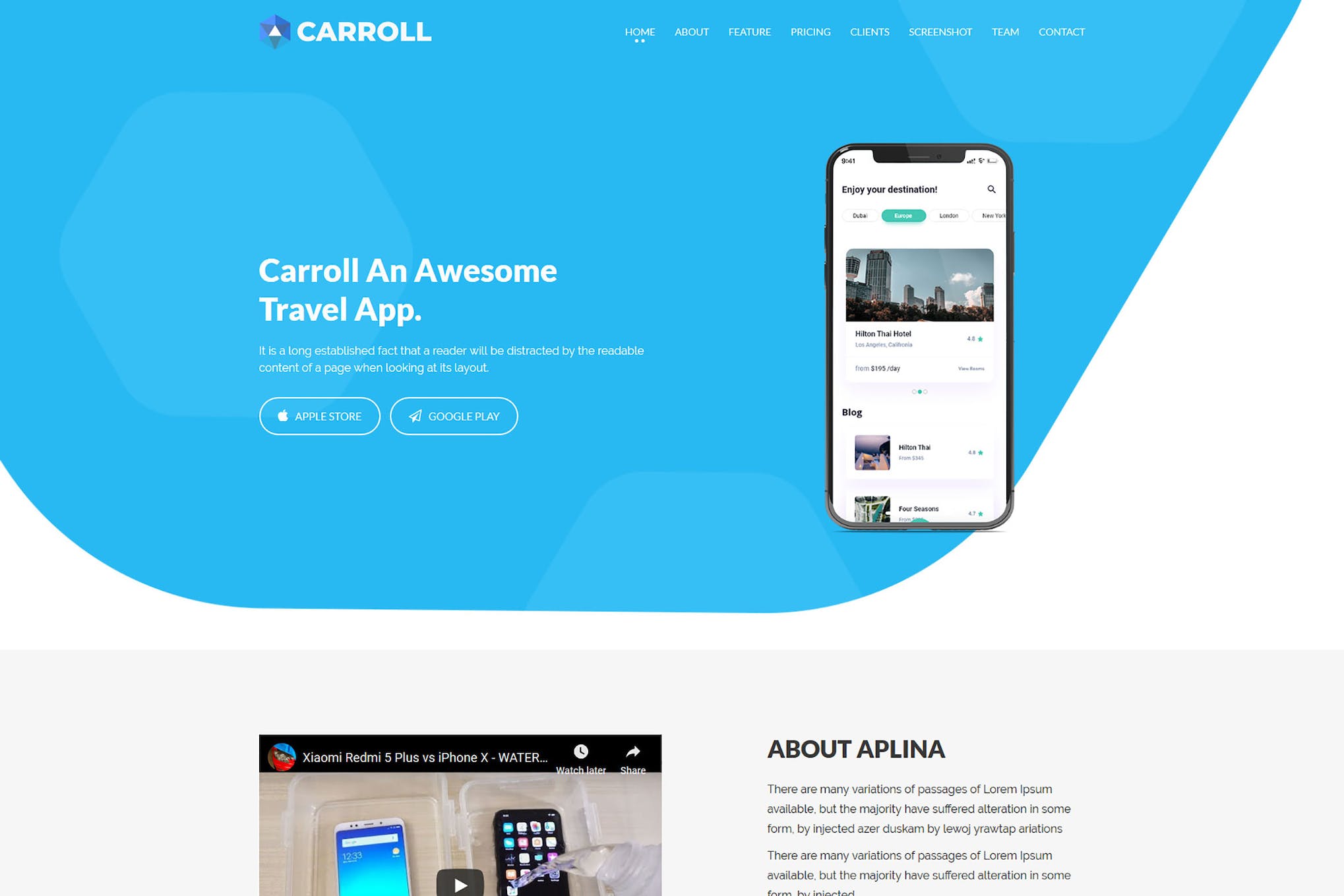 Carroll – App Landing Page HTML Template