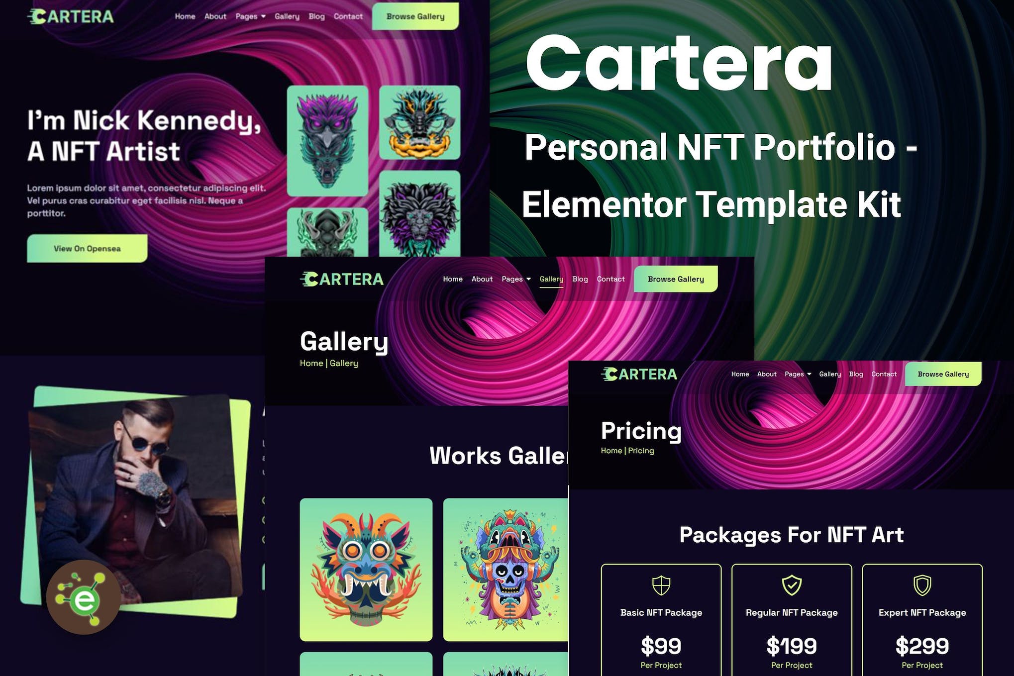 Cartera – Personal NFT Portfolio Elementor Template Kit