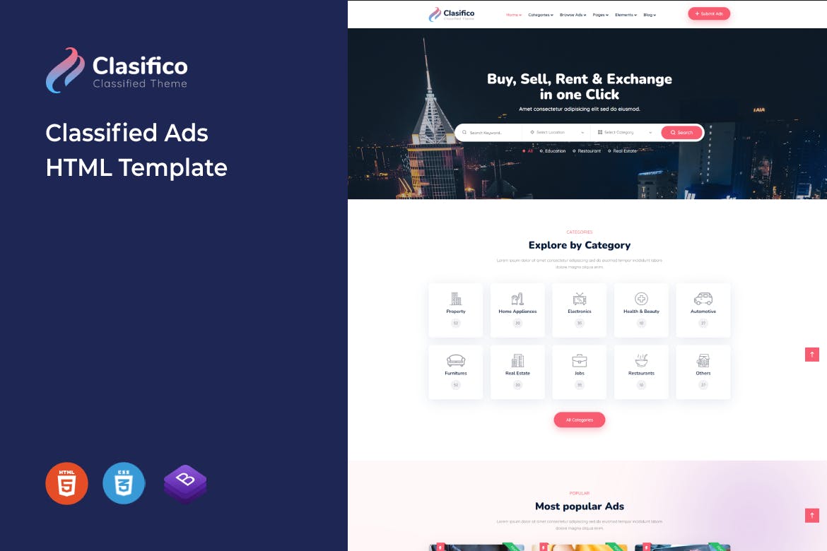 Clasifico – Classified Ads HTML Template