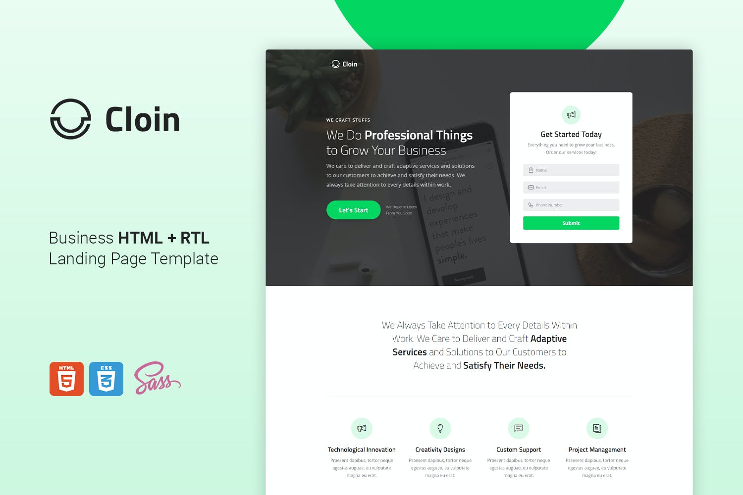 Cloin – HTML Landing Page Template + RTL