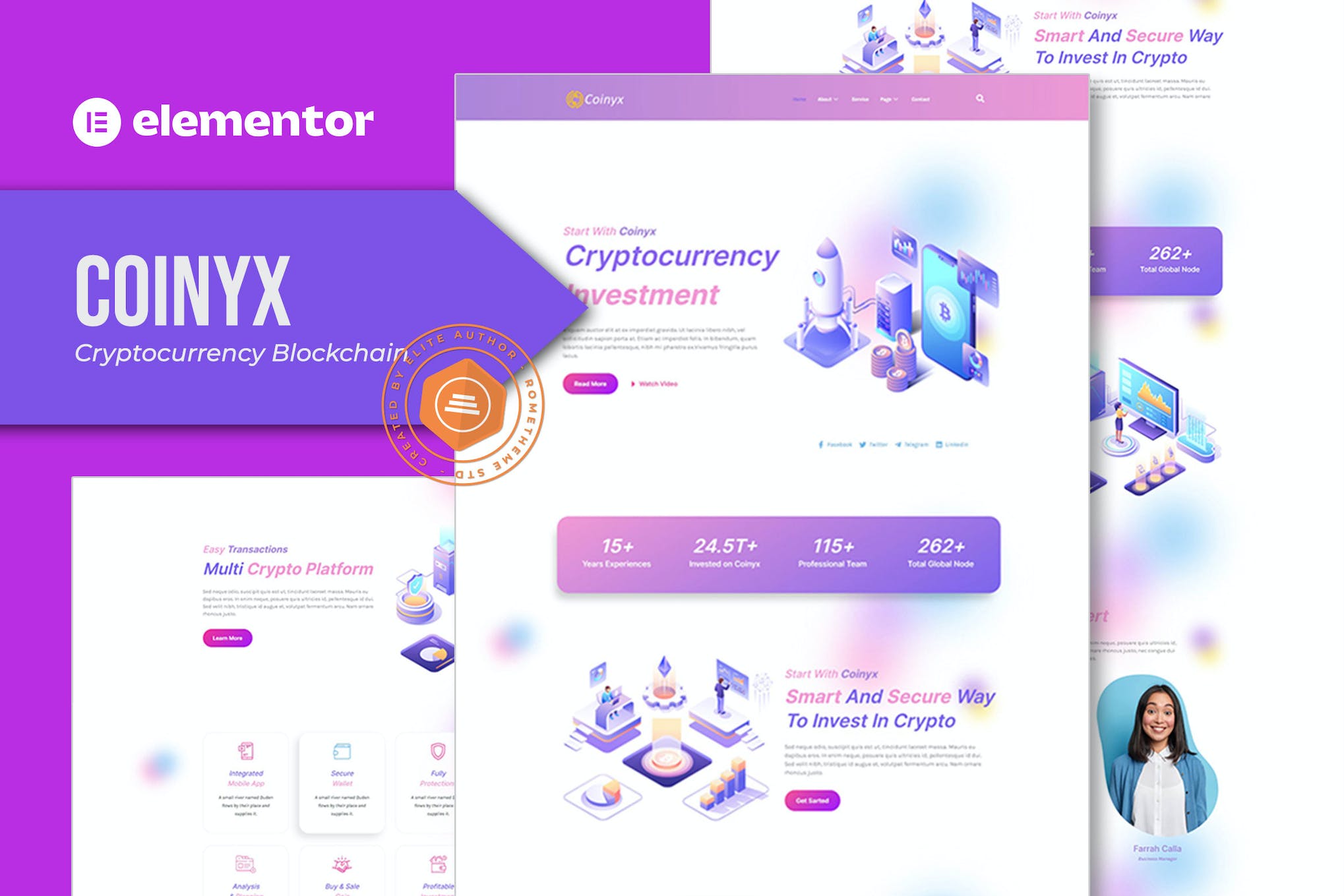 Coinyx – Cryptocurrency Blockchain & Bitcoin Elementor Template Kit