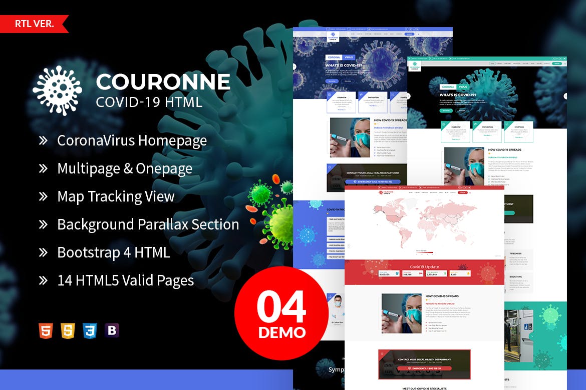 Couronne – Corona virus (Covid-19) HTML Template