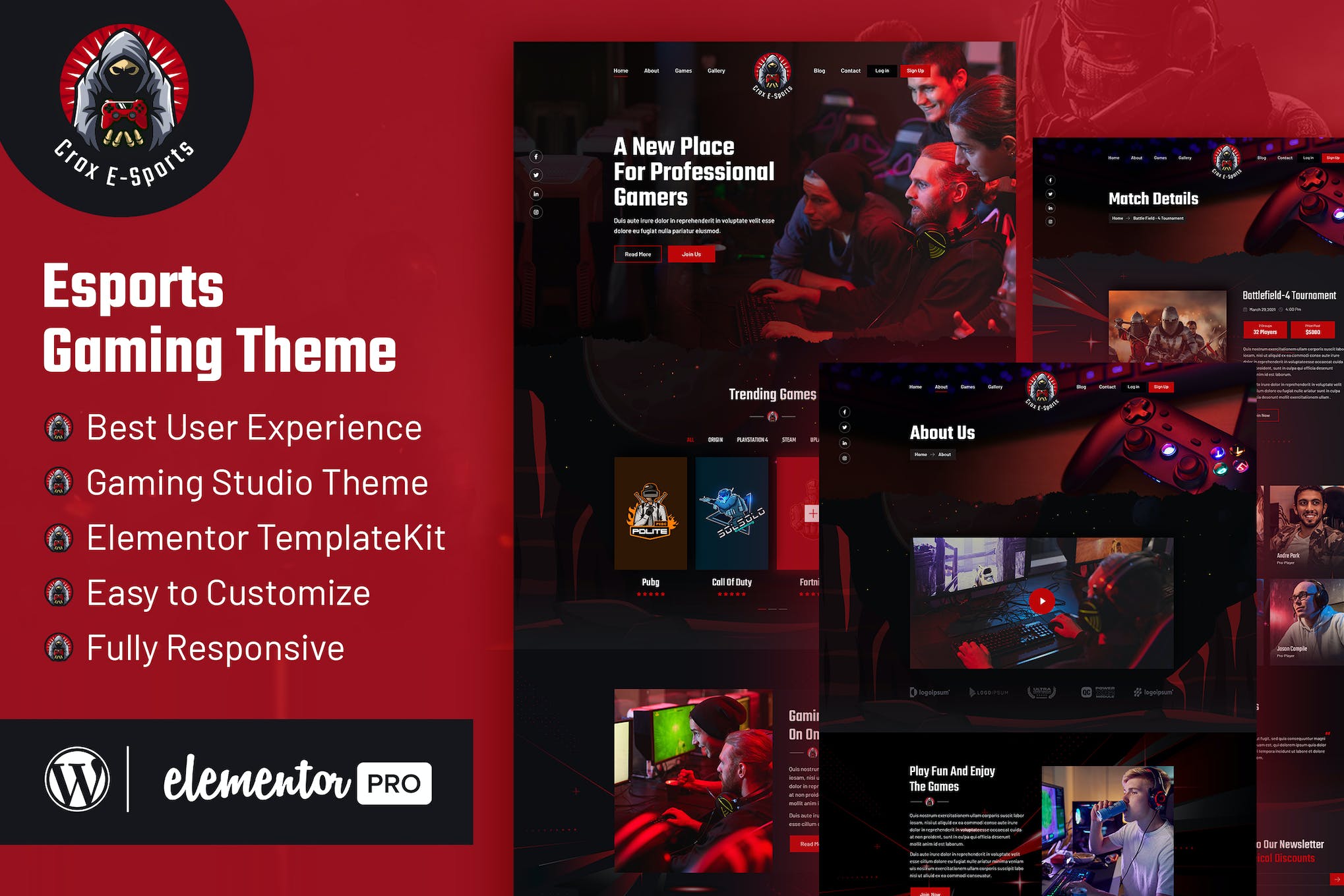 CROX |  Esports & Gaming Elementor Template Kit