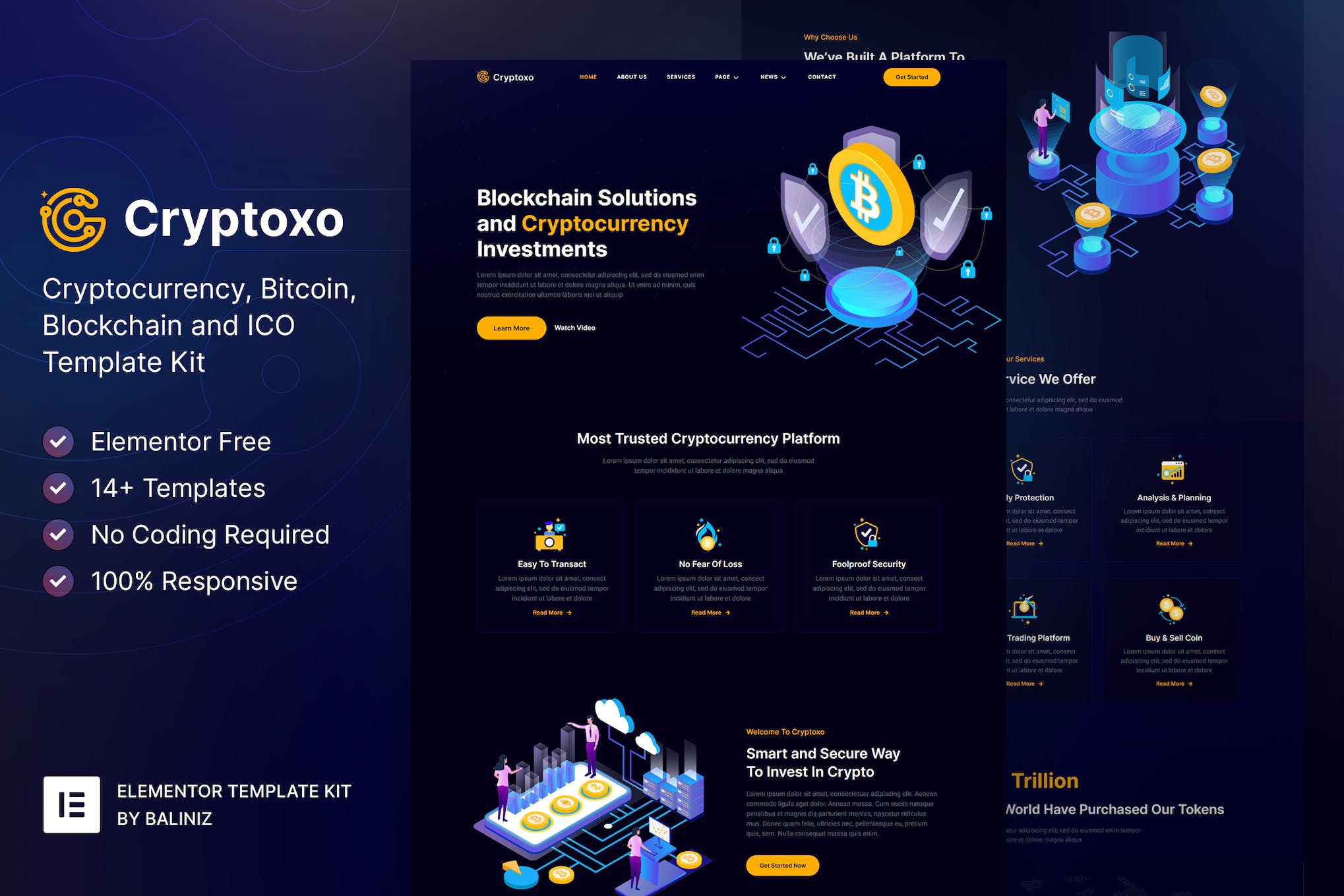 Cryptoxo – Cryptocurrency Blockchain & Bitcoin Elementor Template Kit