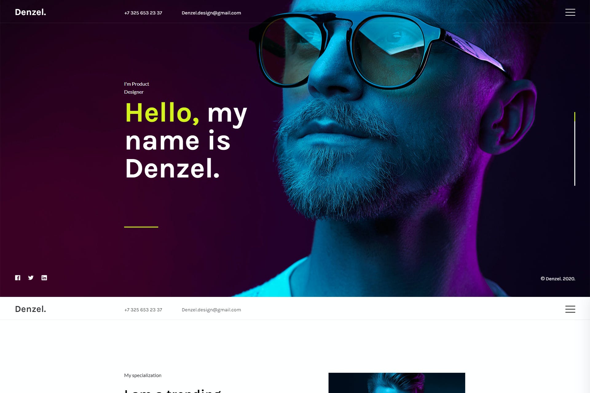 Denzel. – Onepage Personal HTML Template