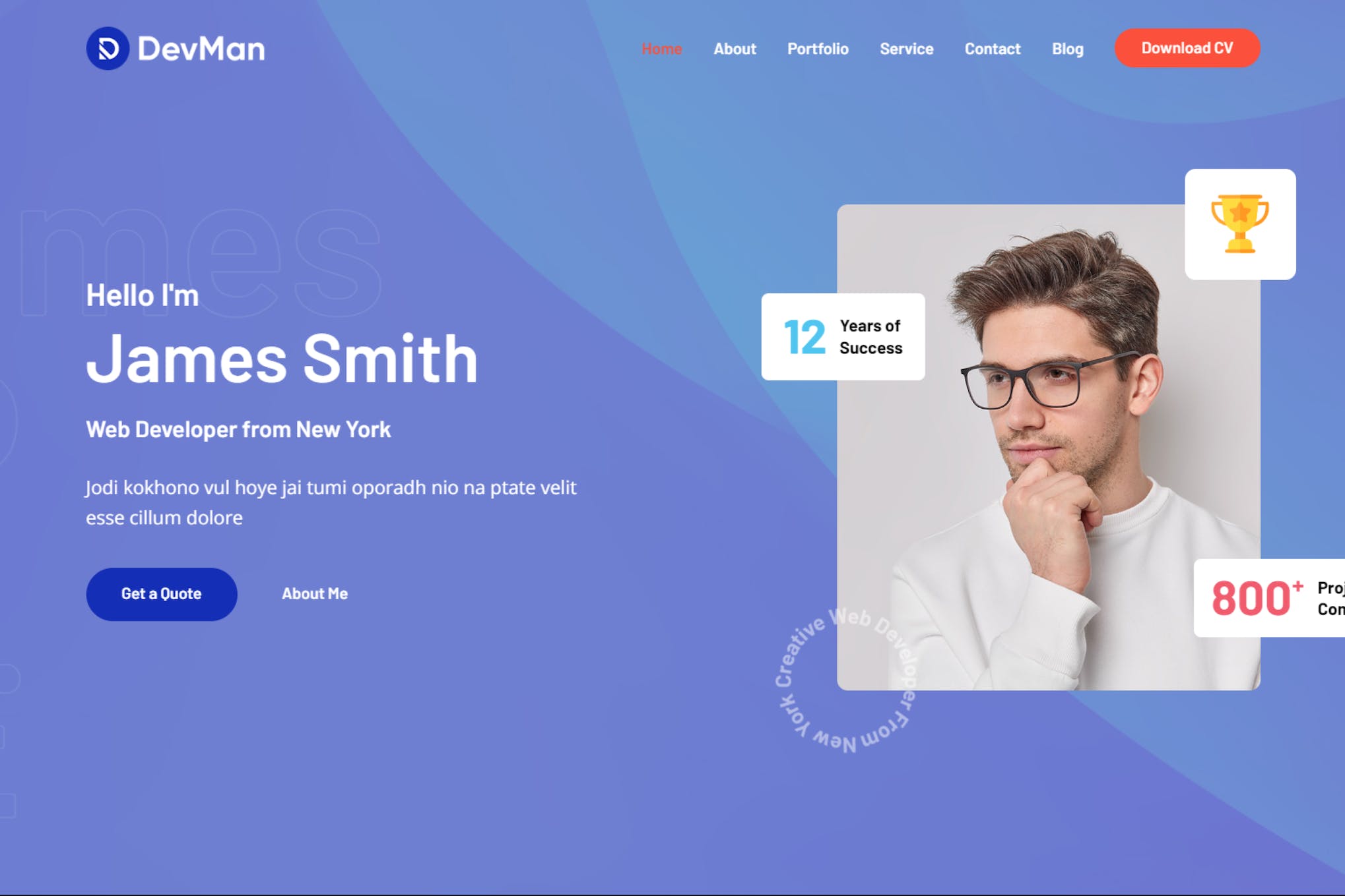 Devman – Personal Portfolio React Template