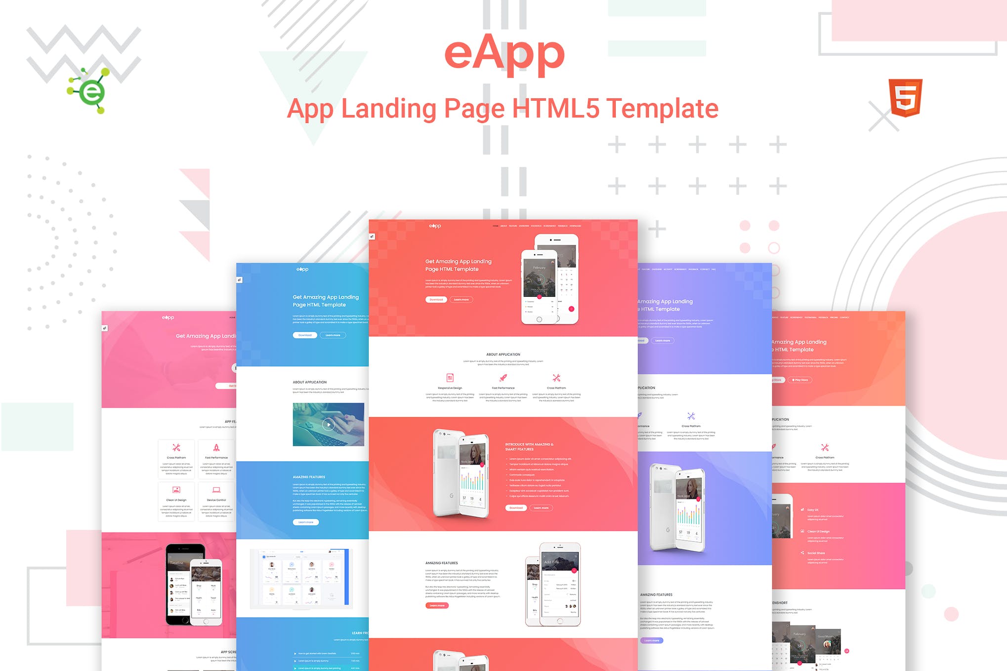 eApp – 5 in 1 App Landing Page HTML5 Template