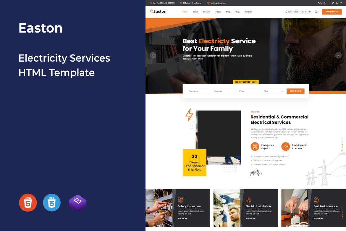 Easton – Electricity Services HTML Template