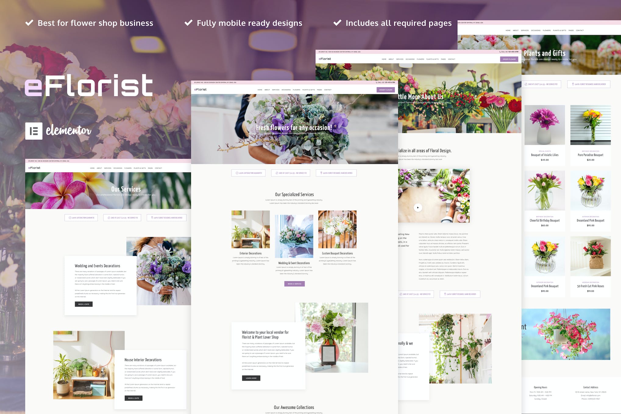 eFlorist – Flower Boutique & Decoration Elementor Template Kit