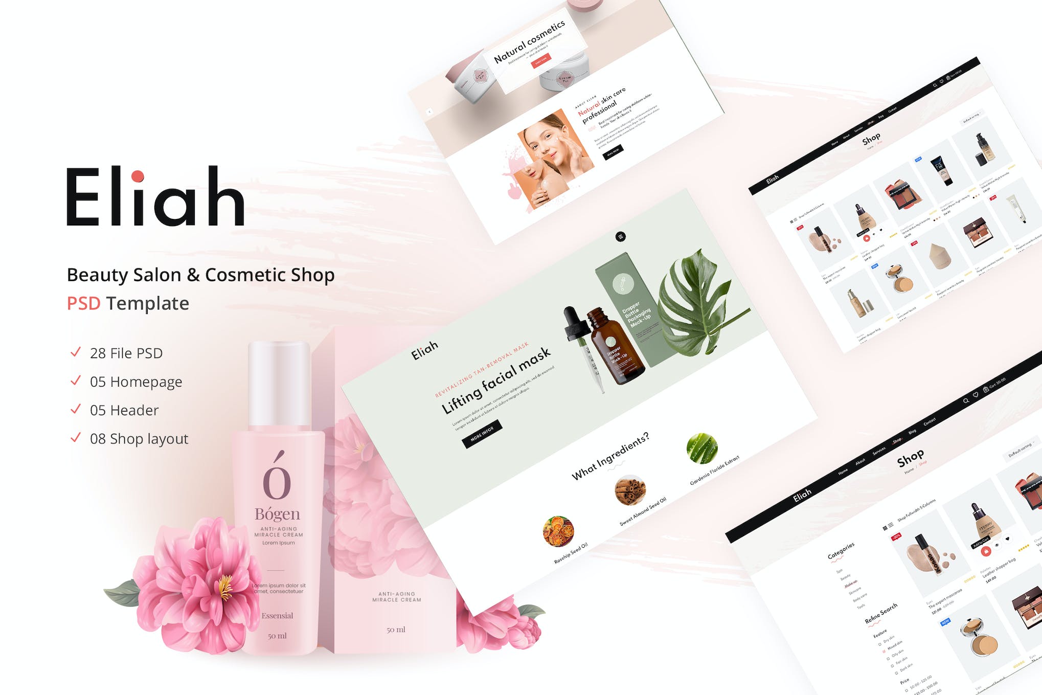 Eliah | Beauty Salon & Cosmetic Shop PSD Template