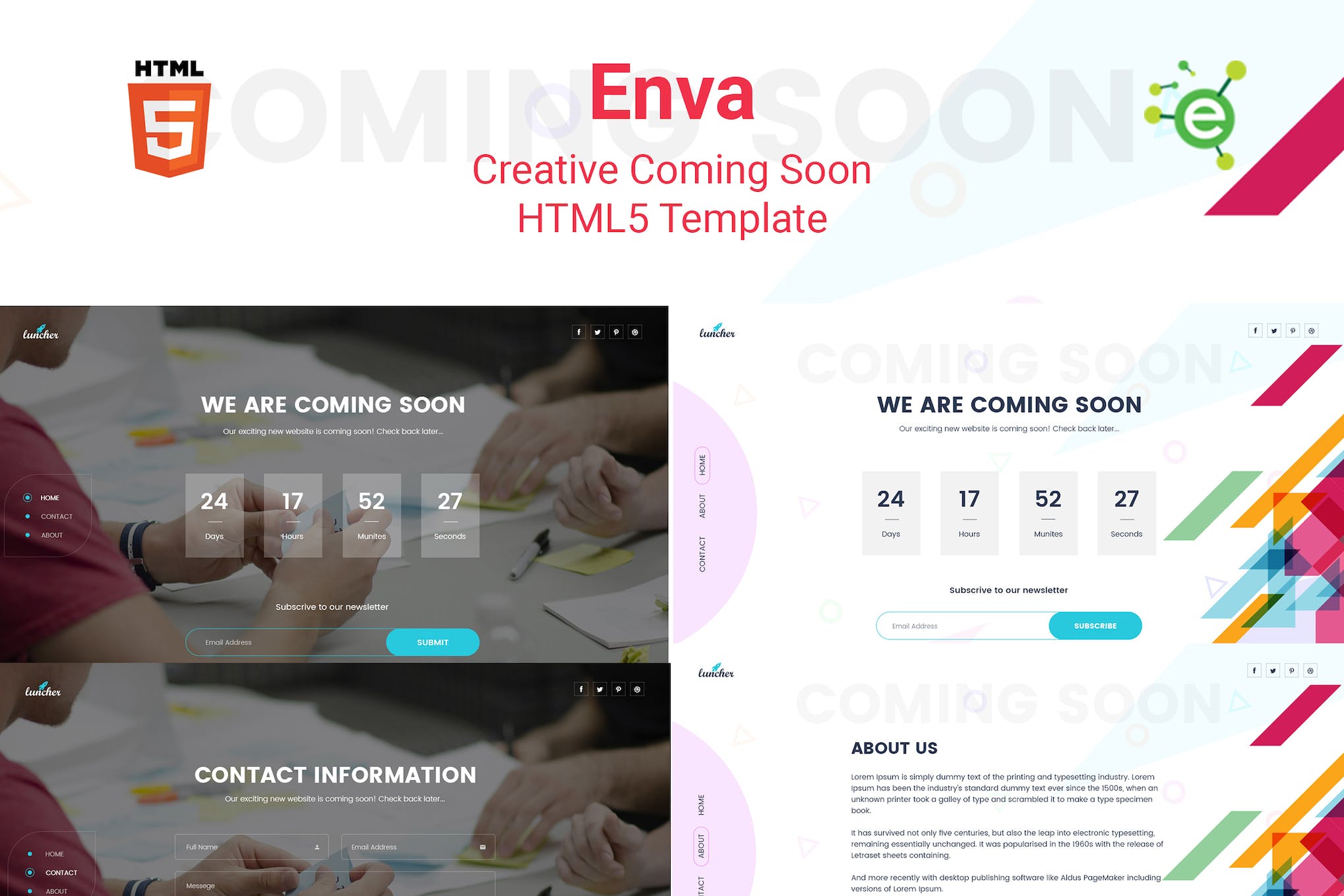 Enva – Creative Coming Soon HTML5 Template