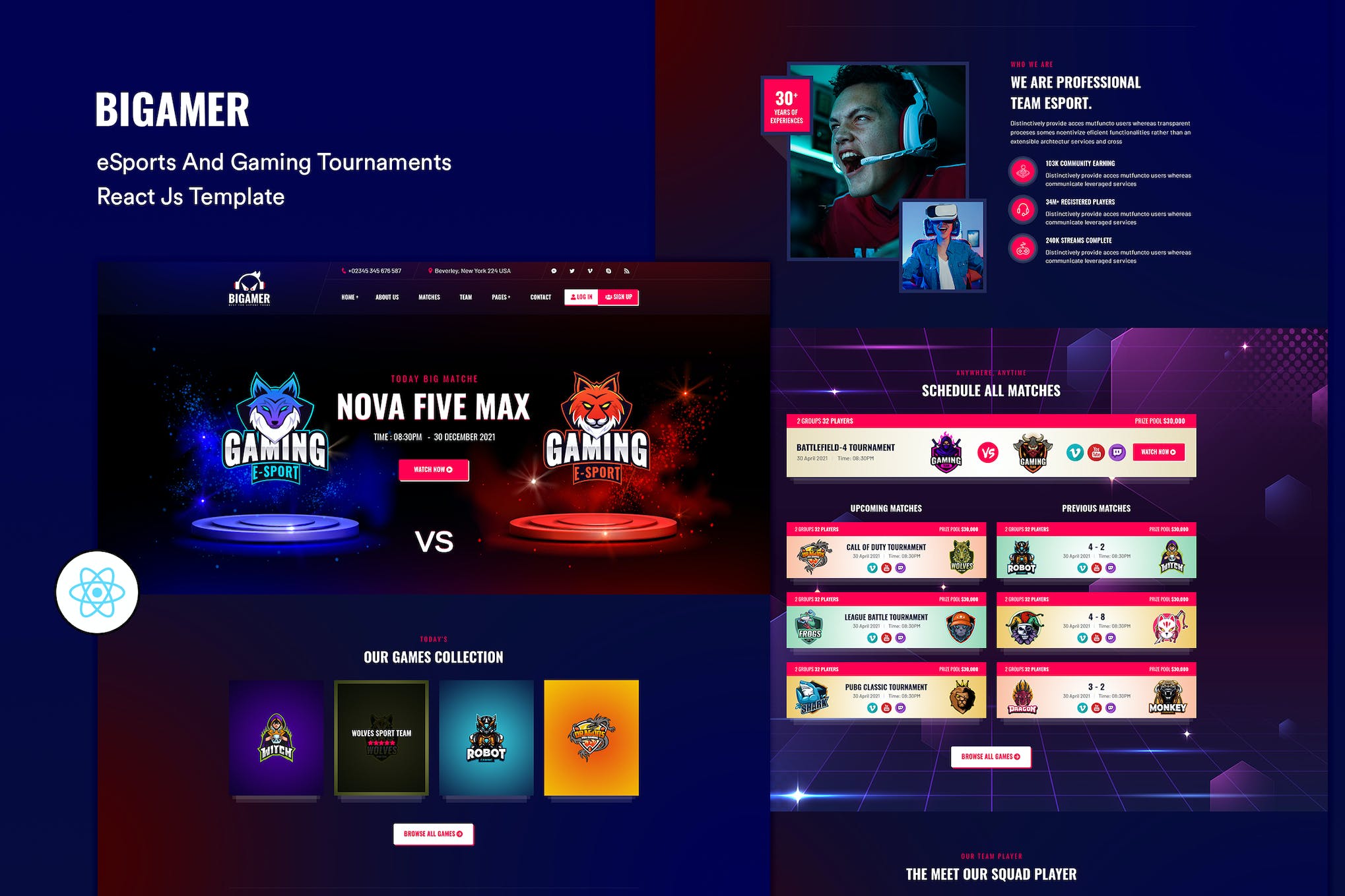 eSports And Gaming Tournaments React Js Template