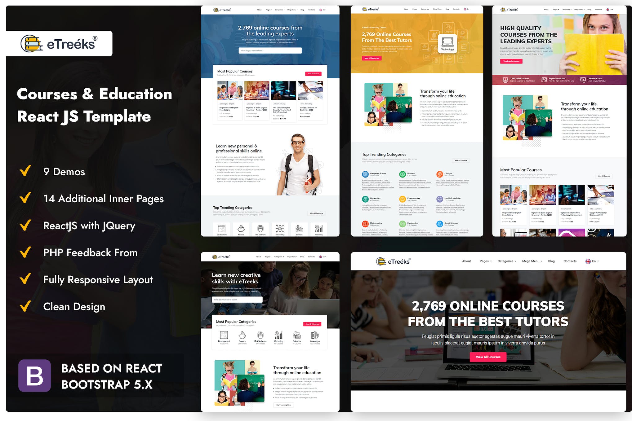 eTreeks – Online Courses & Education React JS Them