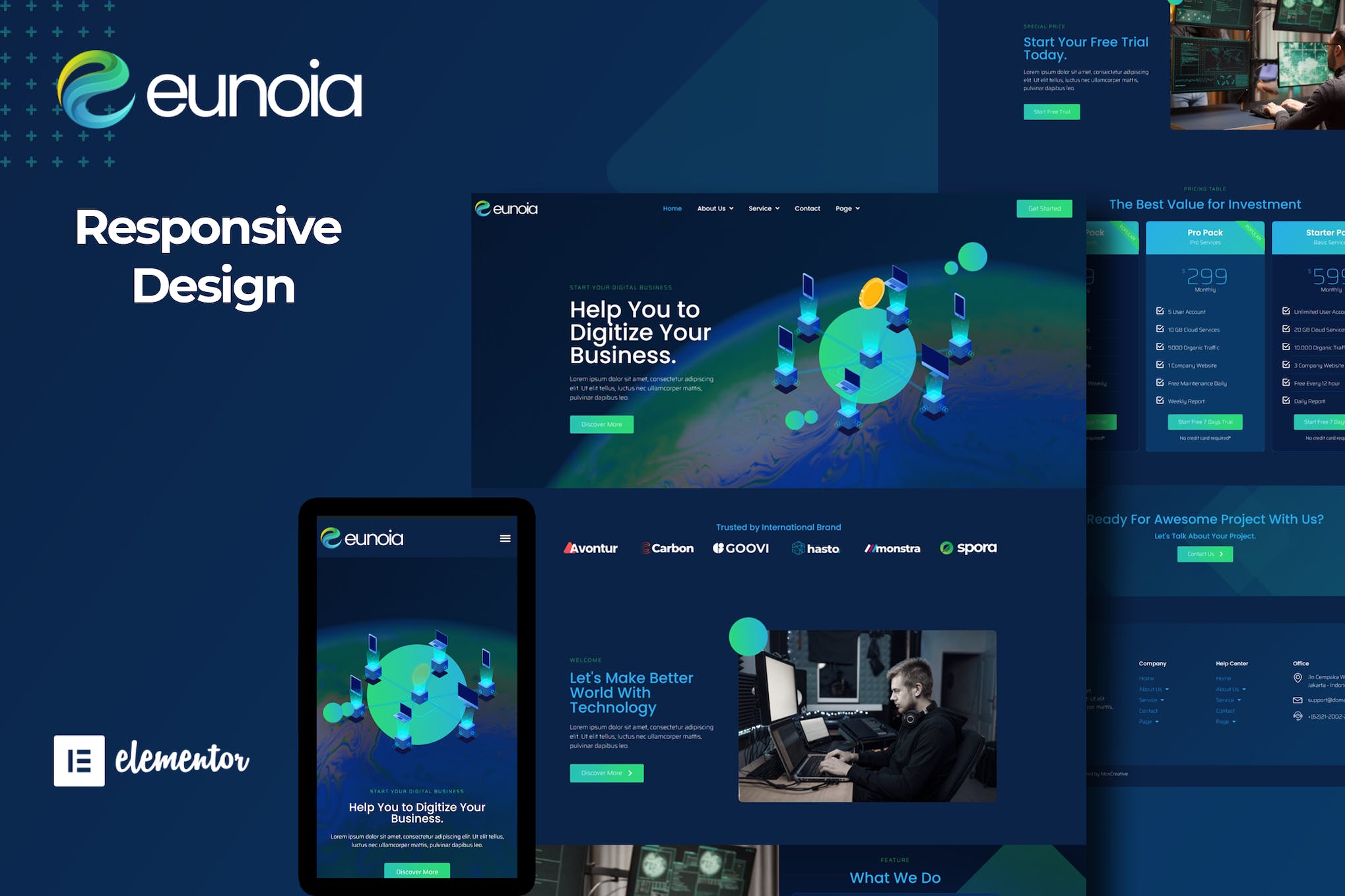 Eunoia – Tech Company Digital Service Elementor Template Kit