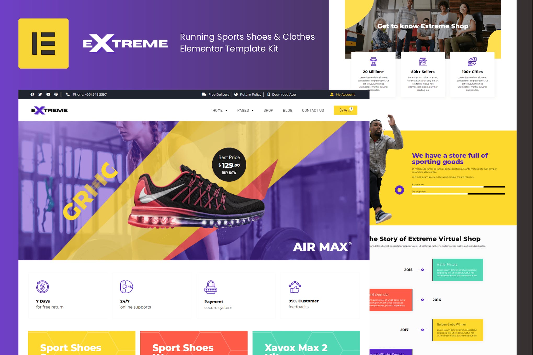 Extreme – Running Sports Shoes & Clothes Elementor Template Kit