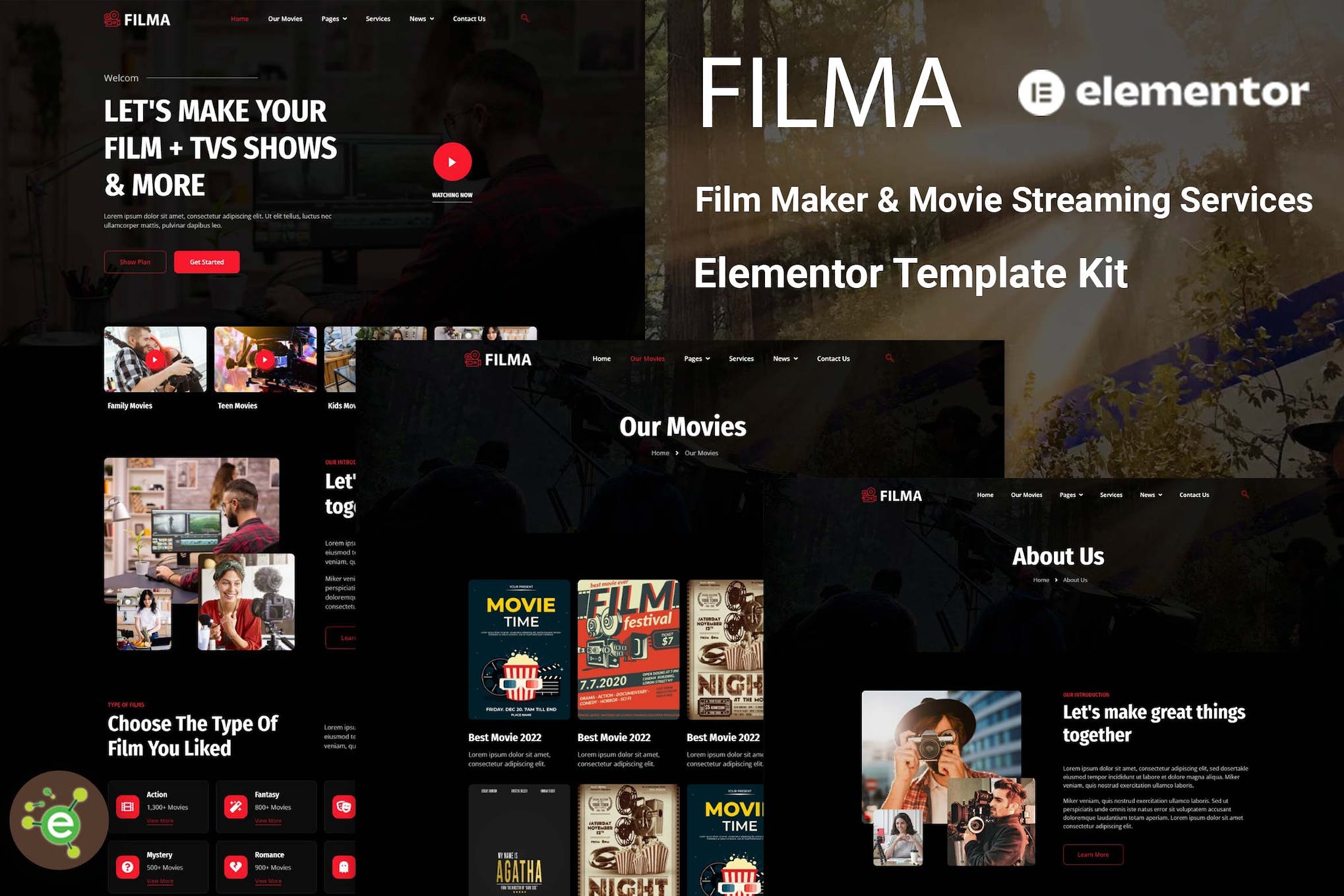 Filma – Film Maker & Movie Streaming Services Elementor Template Kit