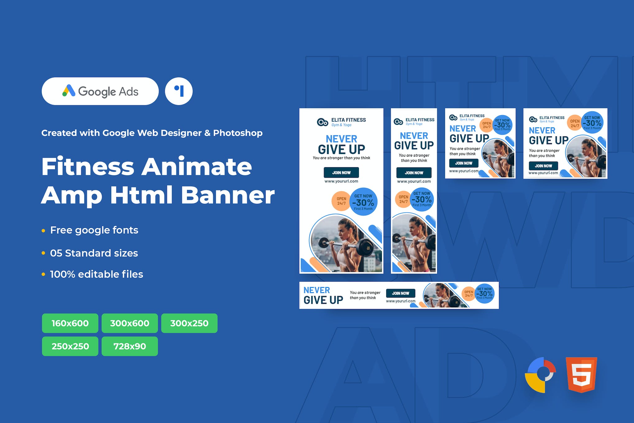 Fitness Animate Ads Template AMP HTML Banners