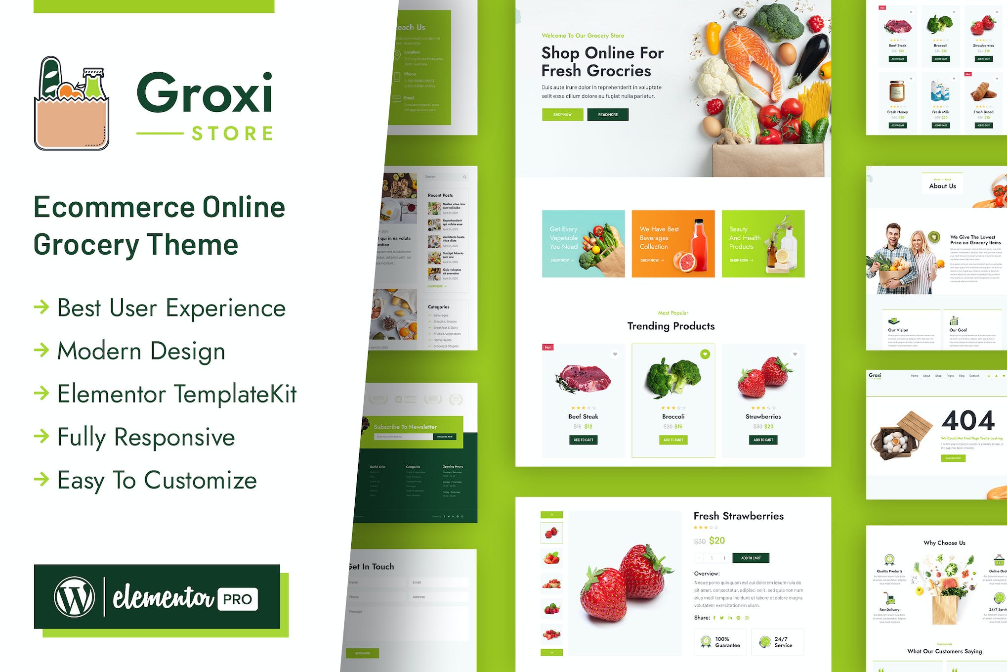 Groxi – Grocery Store Elementor Template Kit