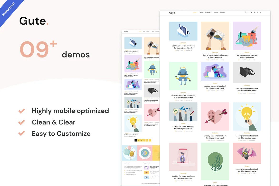 Gute – Minimalist Blog Elementor Template Kit