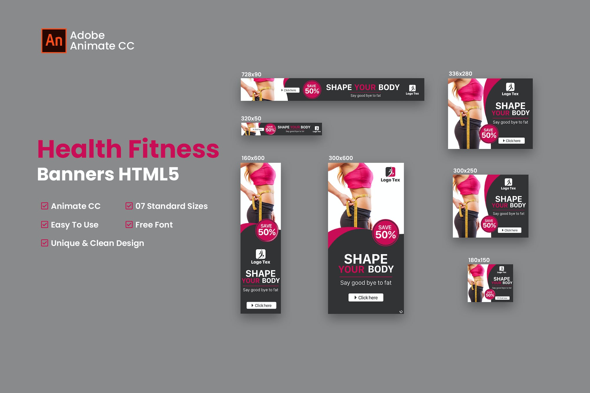 Health & Fitness HTML Banner Ads- Animate CC