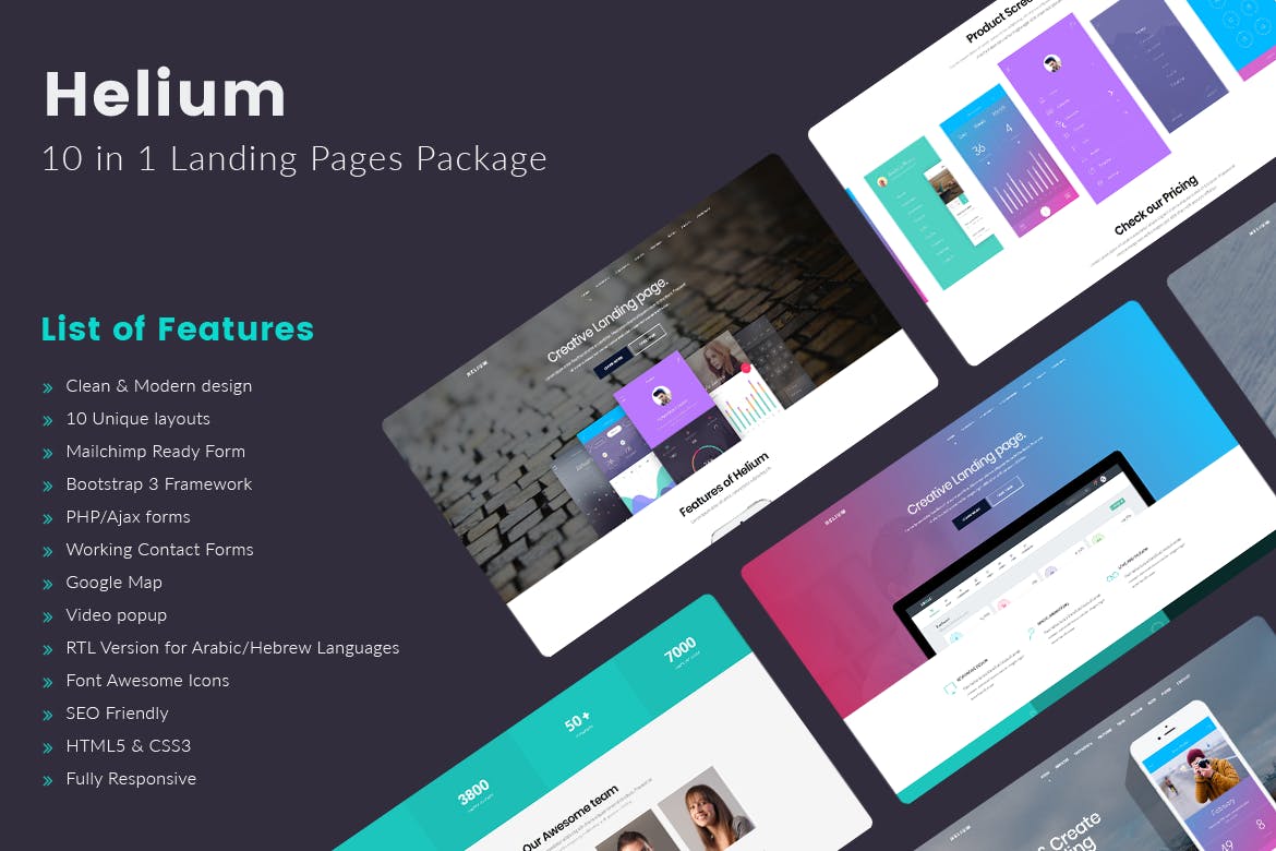 Helium – 10 in 1 Landing Pages HTML Template