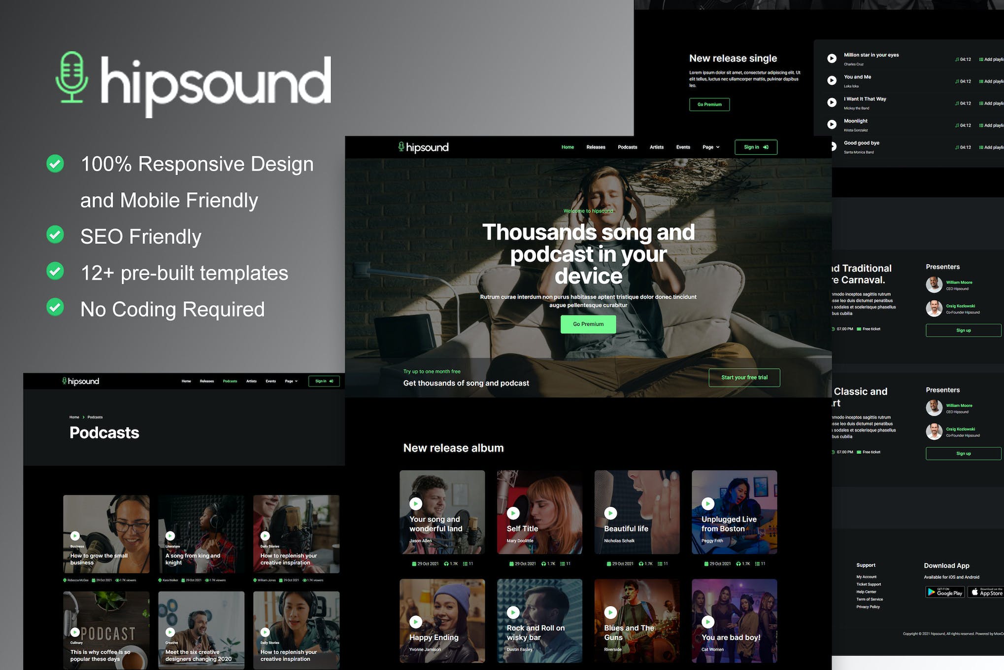 Hipsound – Music Streaming & Podcast Elementor Template Kit