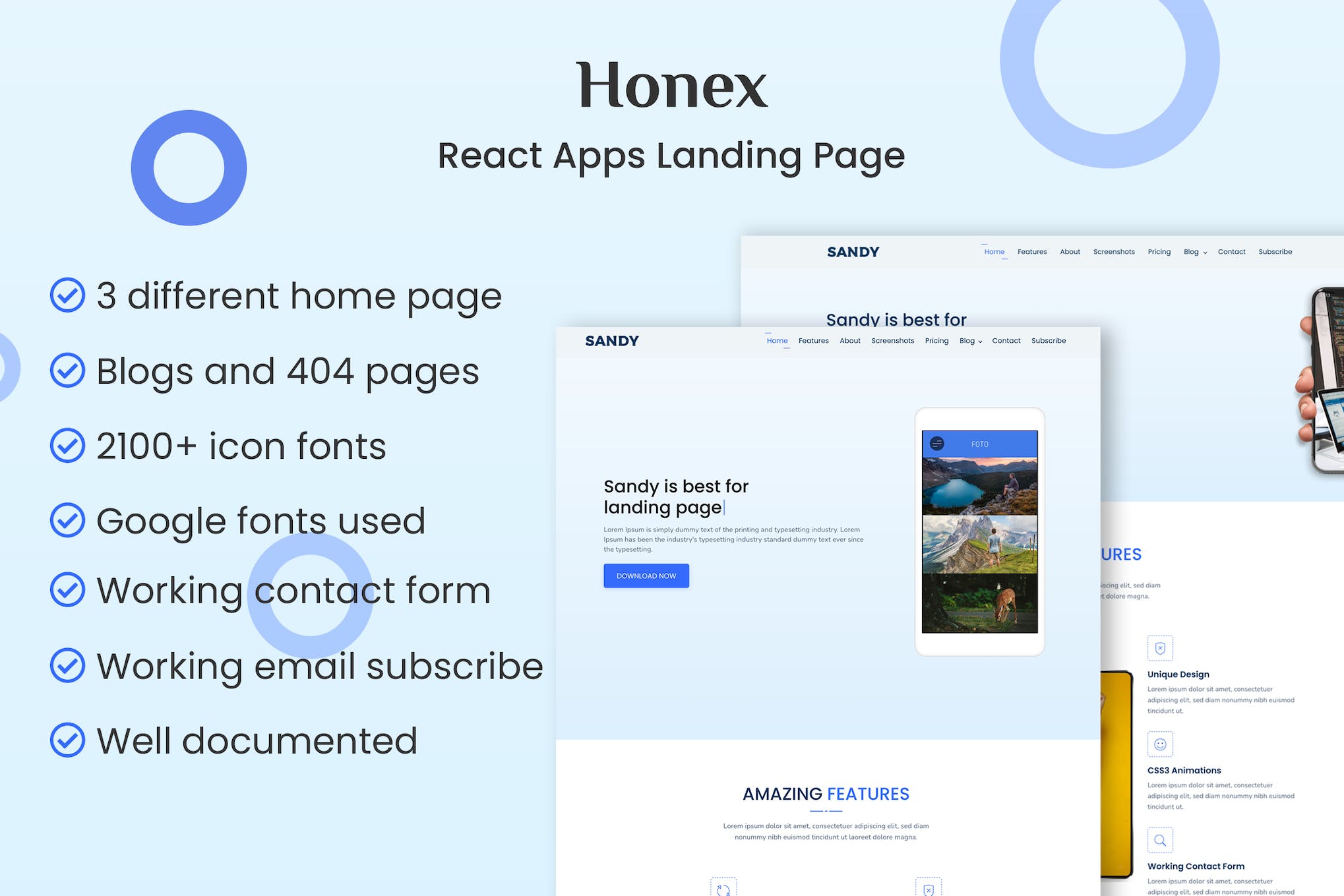 HONEX –  React Apps Landing Page