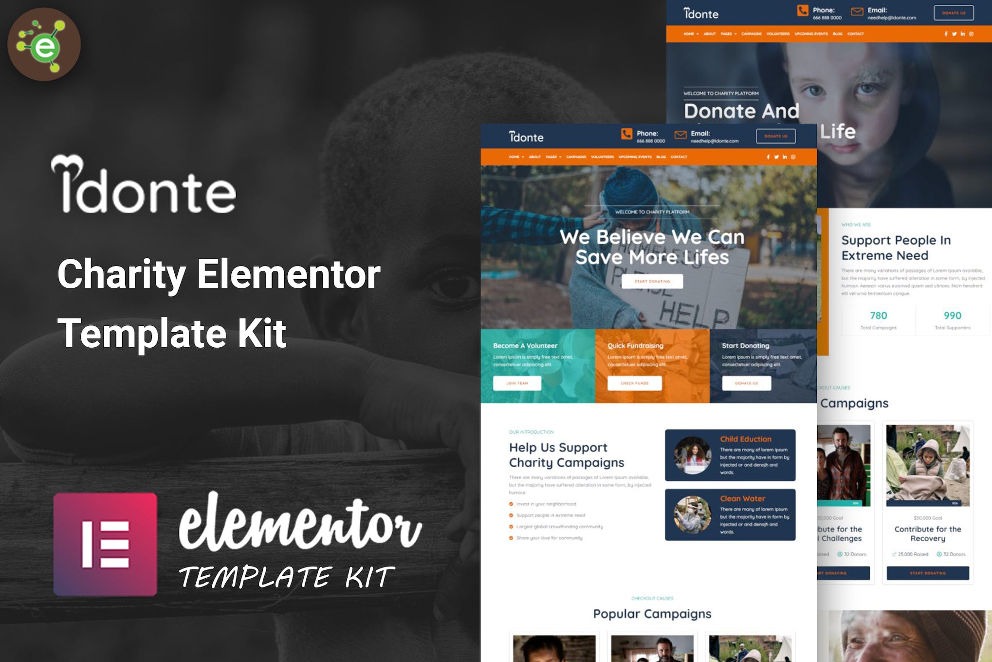 iDonte – Charity Non-Profit Elementor Template Kit