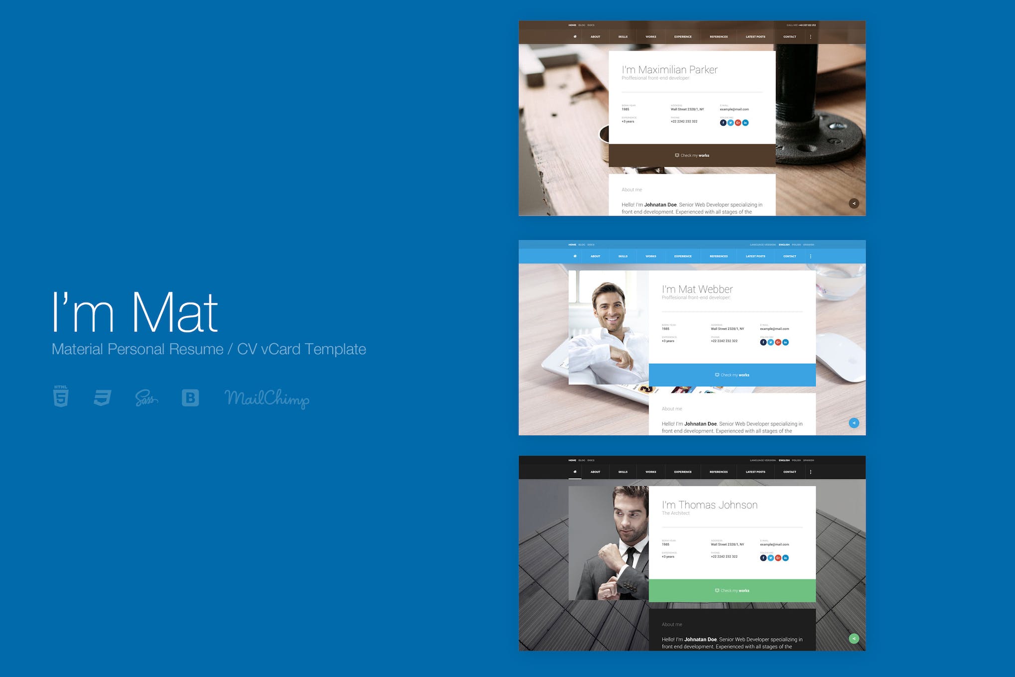 I’m Mat – Material Personal Resume vCard Template