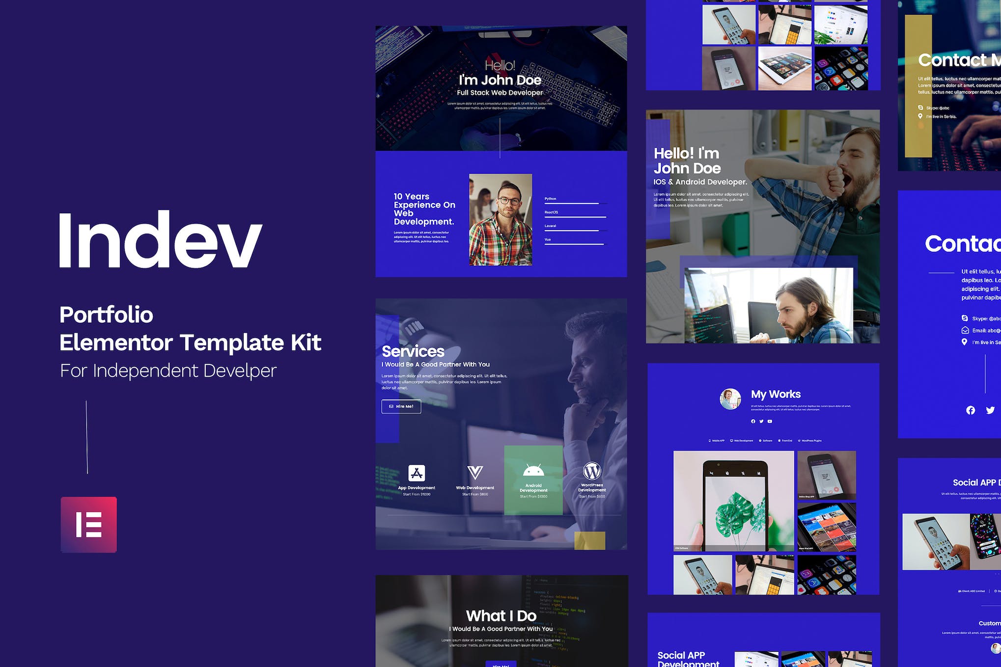 Indev – Portfolio Elementor Template Kit For Developer