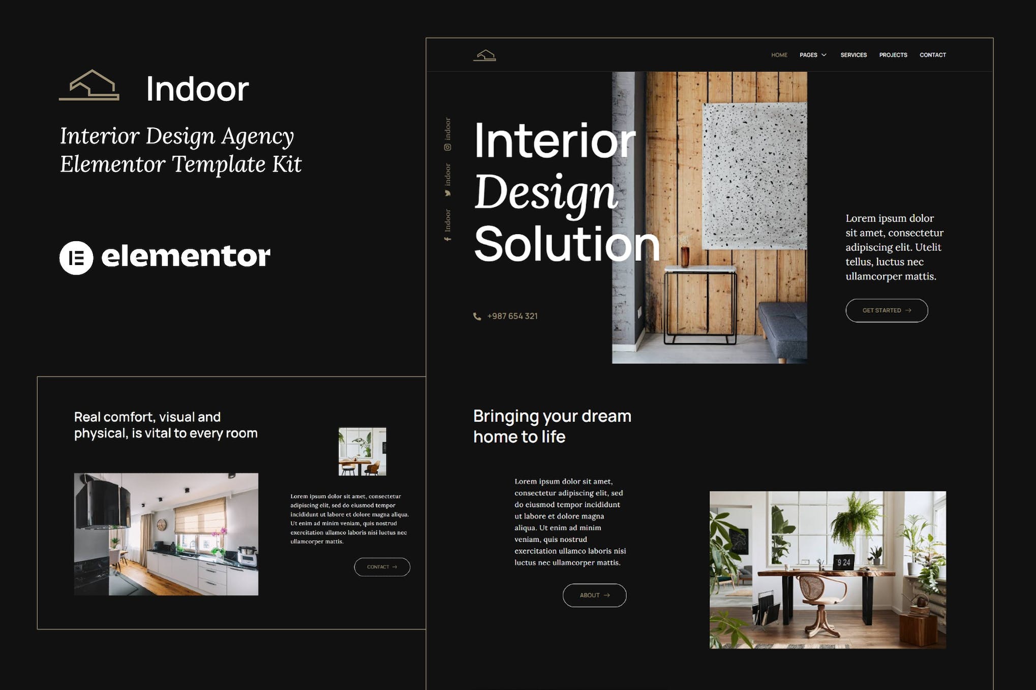 Indoor – Dark Interior Design & Architecture Agency Elementor Template Kit