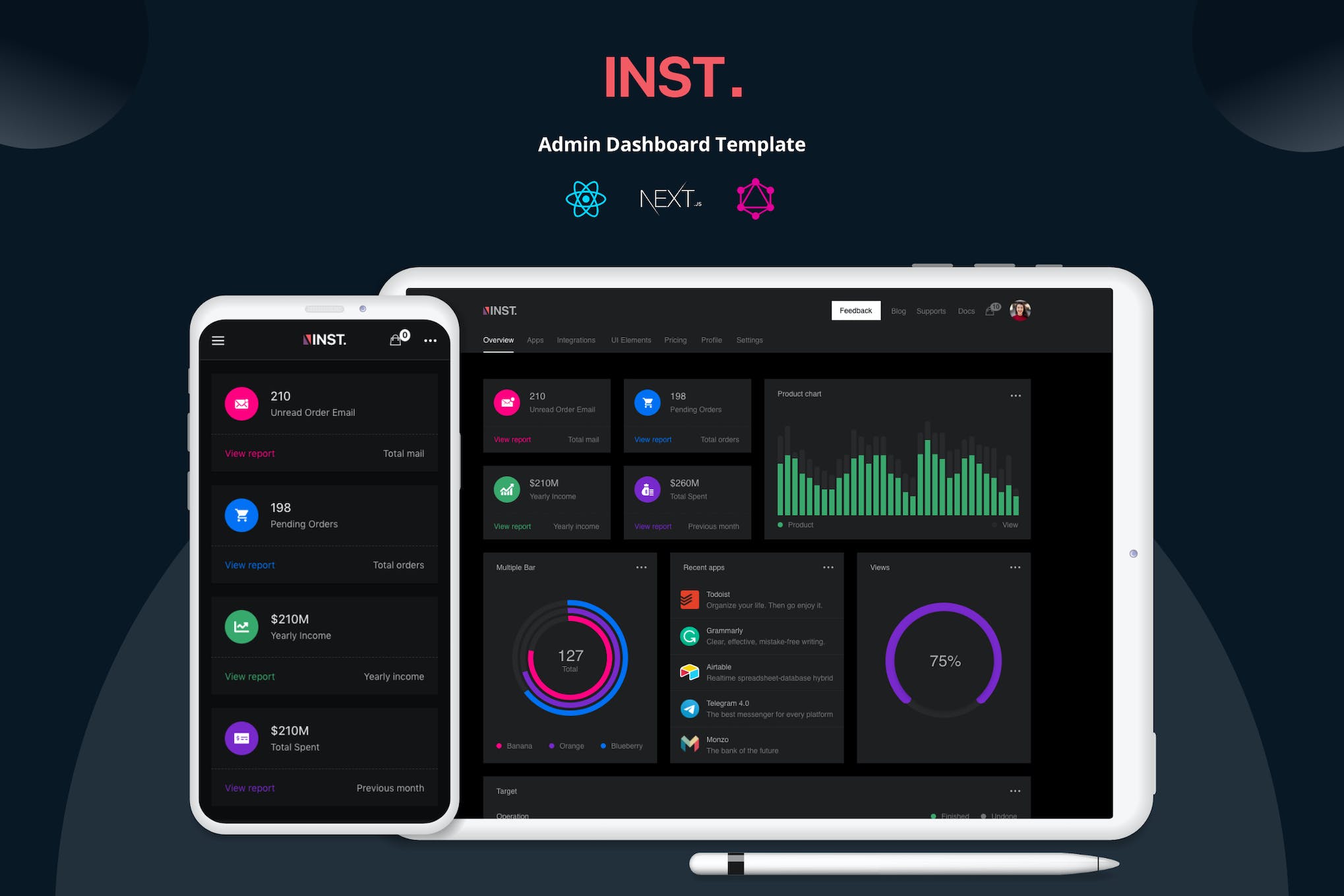 Inst – React Admin Template with GraphQL