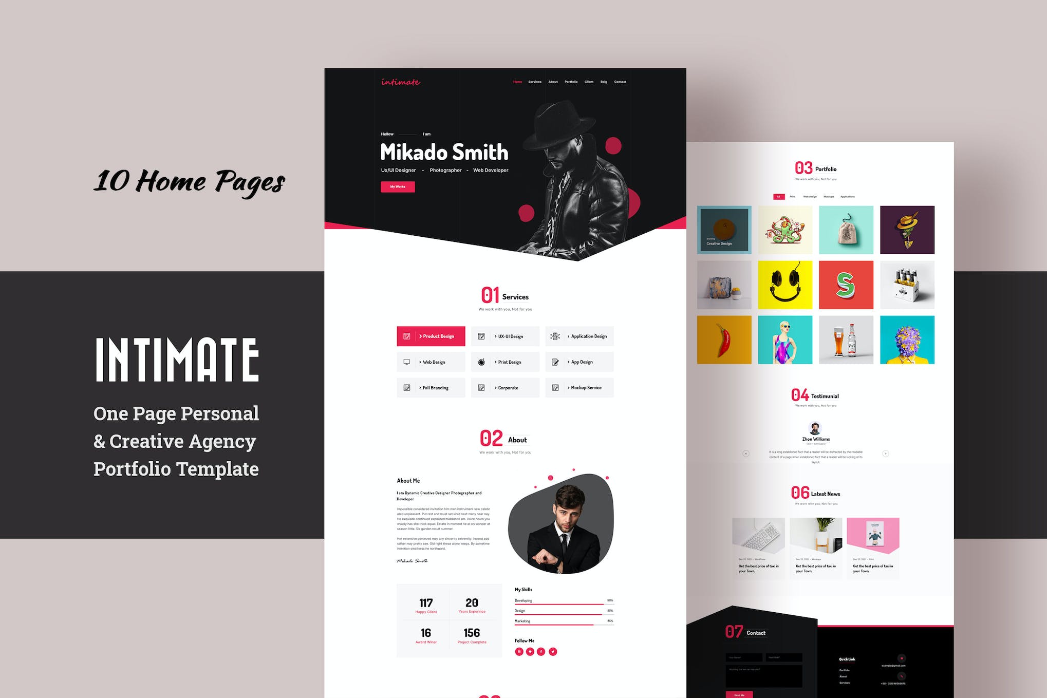 Intimate – One Page Personal & Agency Portfolio