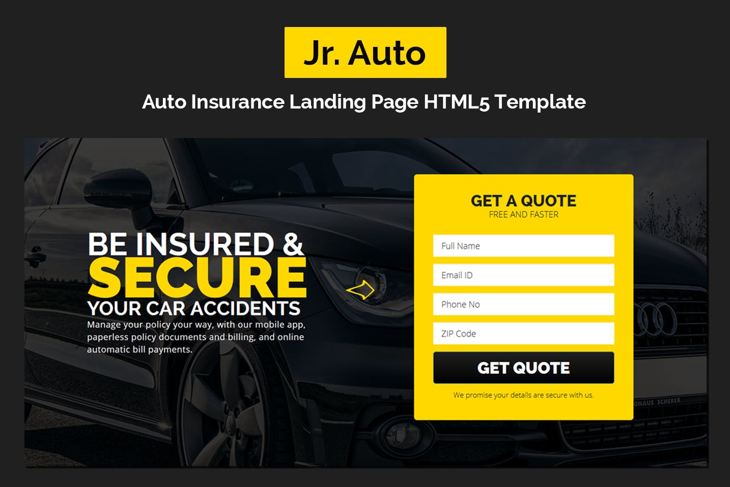 Jr. Auto Insurance Landing Page – Responsive HTML5