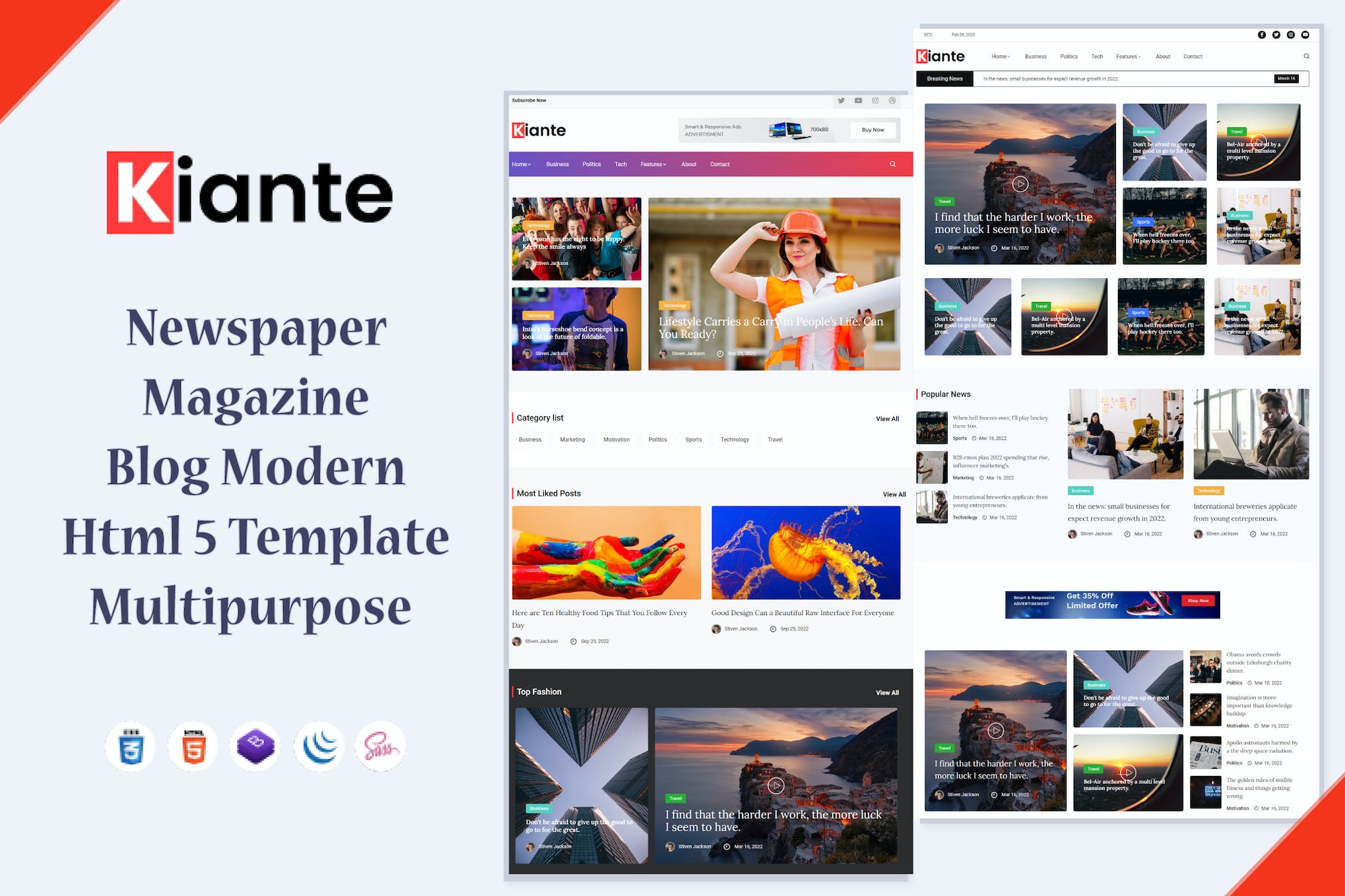 Kiante – Newspaper Magazine Blog Html 5 Template