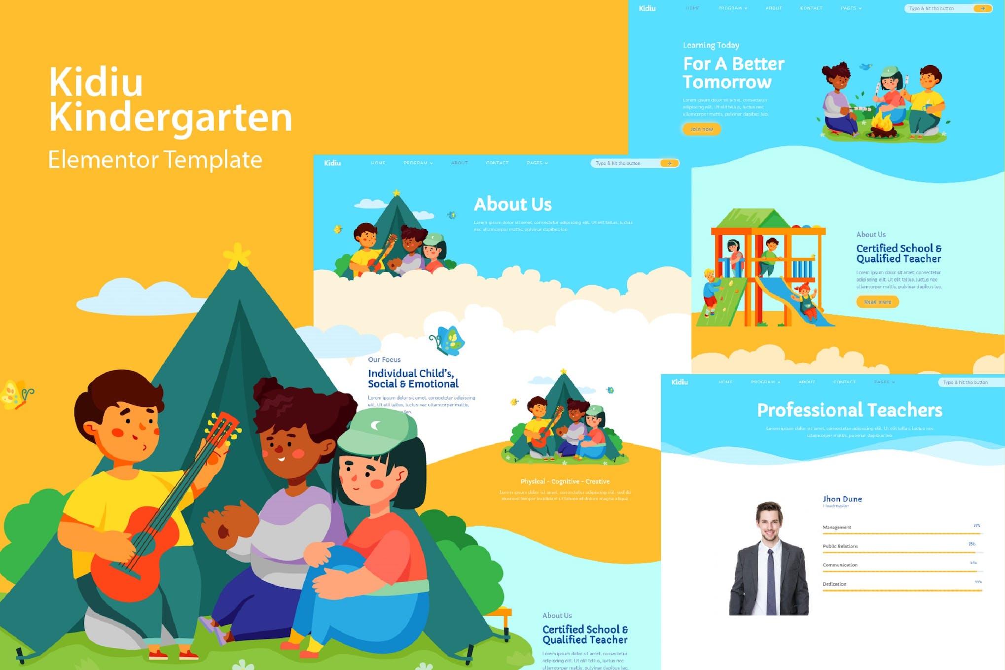 Kidiu Kindergarten – Child Care Elementor Template Kit